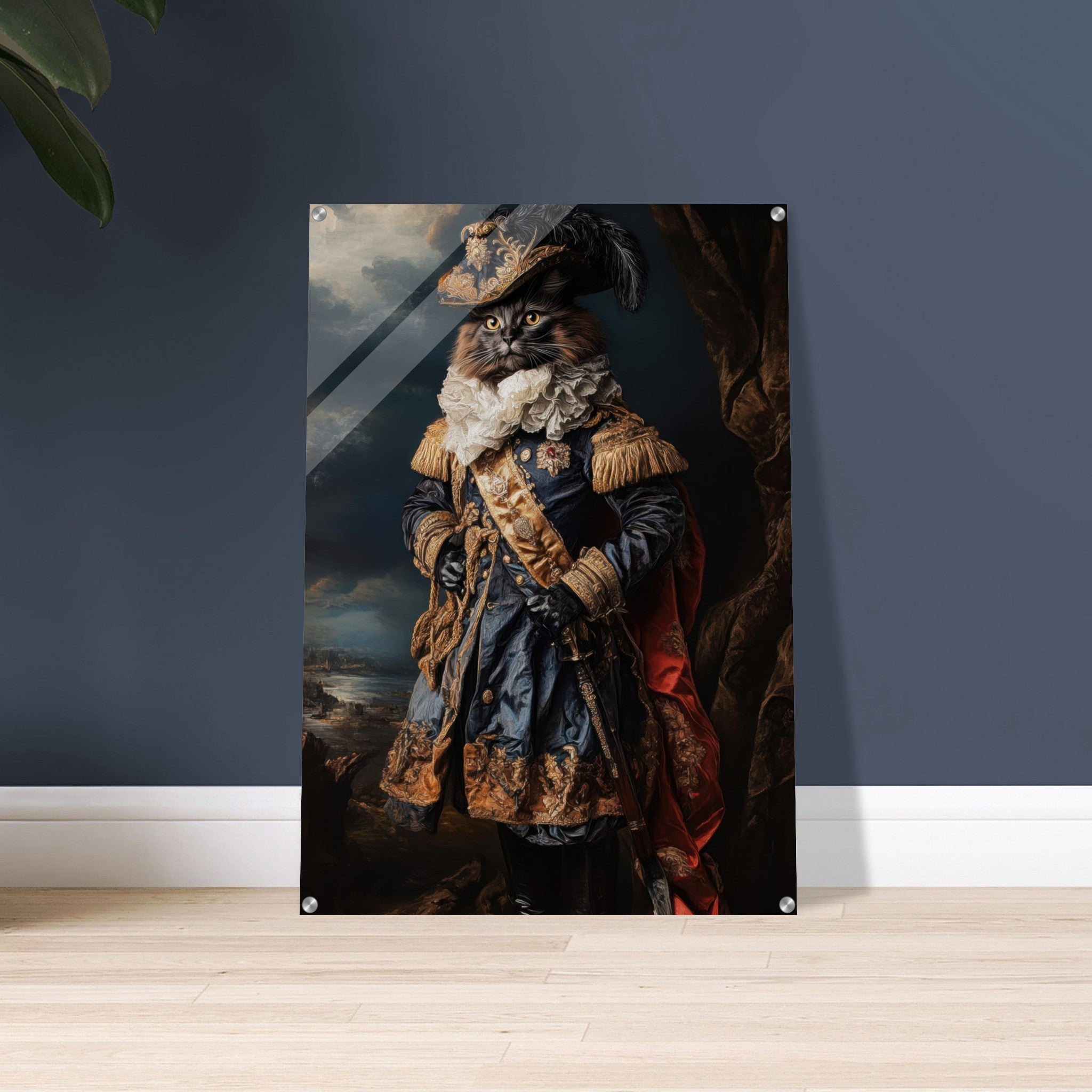 Acrylic Print Portrait - Baroque Military Commander Cat A fierce - looking 8 - Ai Art Force