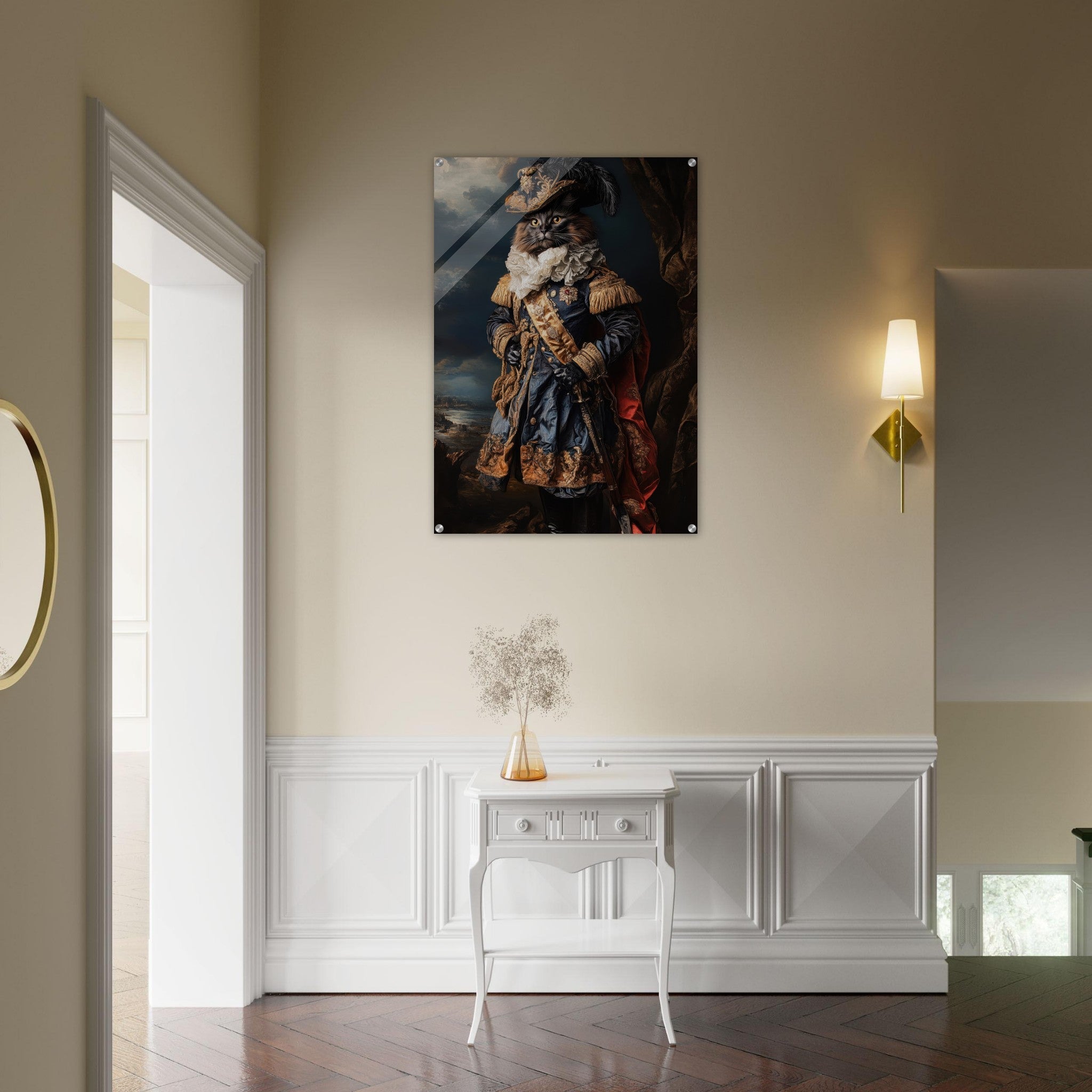 Acrylic Print Portrait - Baroque Military Commander Cat A fierce - looking 8 - Ai Art Force
