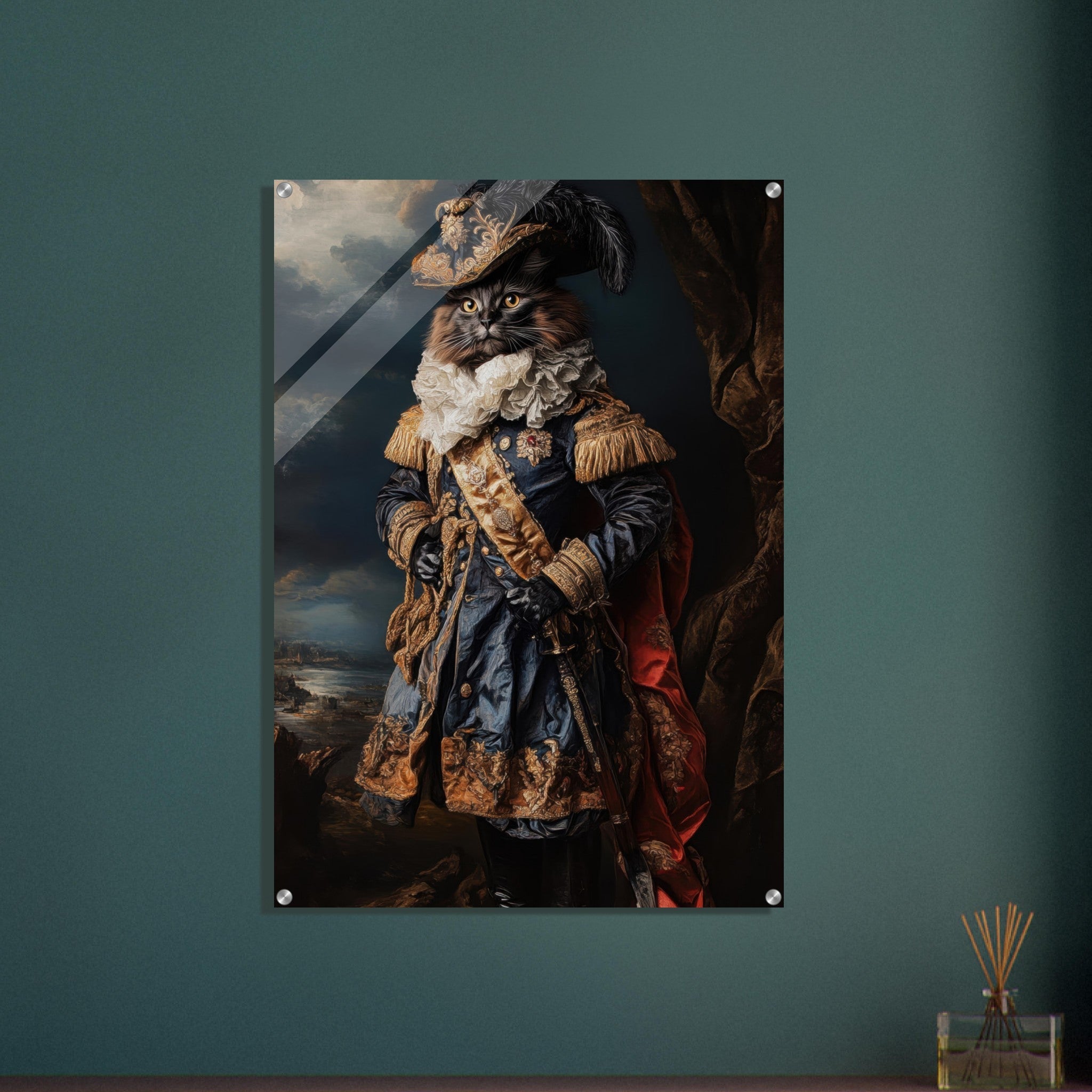 Acrylic Print Portrait - Baroque Military Commander Cat A fierce - looking 8 - Ai Art Force