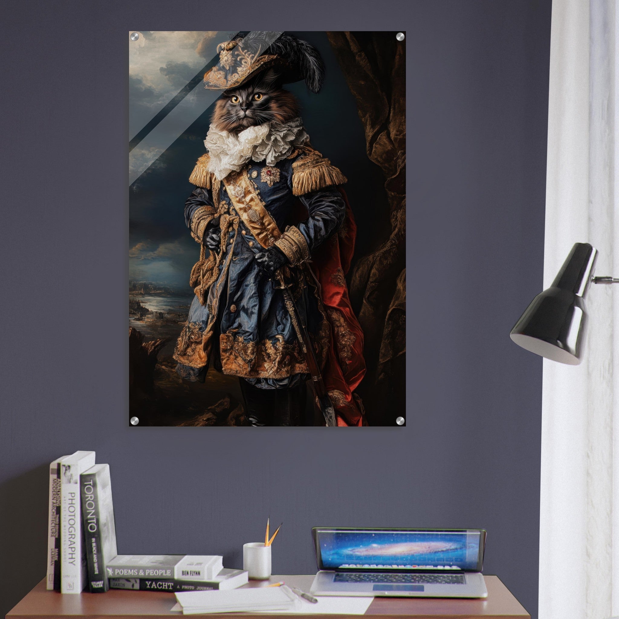 Acrylic Print Portrait - Baroque Military Commander Cat A fierce - looking 8 - Ai Art Force
