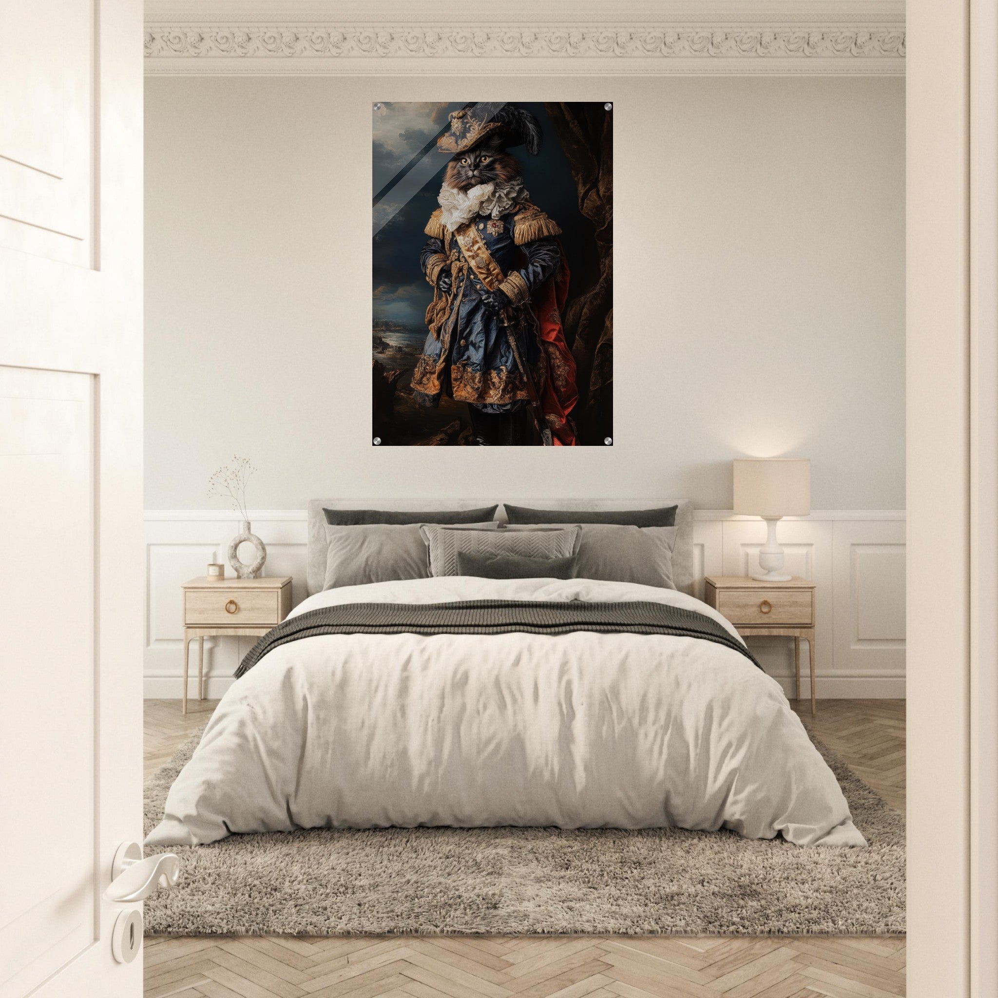 Acrylic Print Portrait - Baroque Military Commander Cat A fierce - looking 8 - Ai Art Force