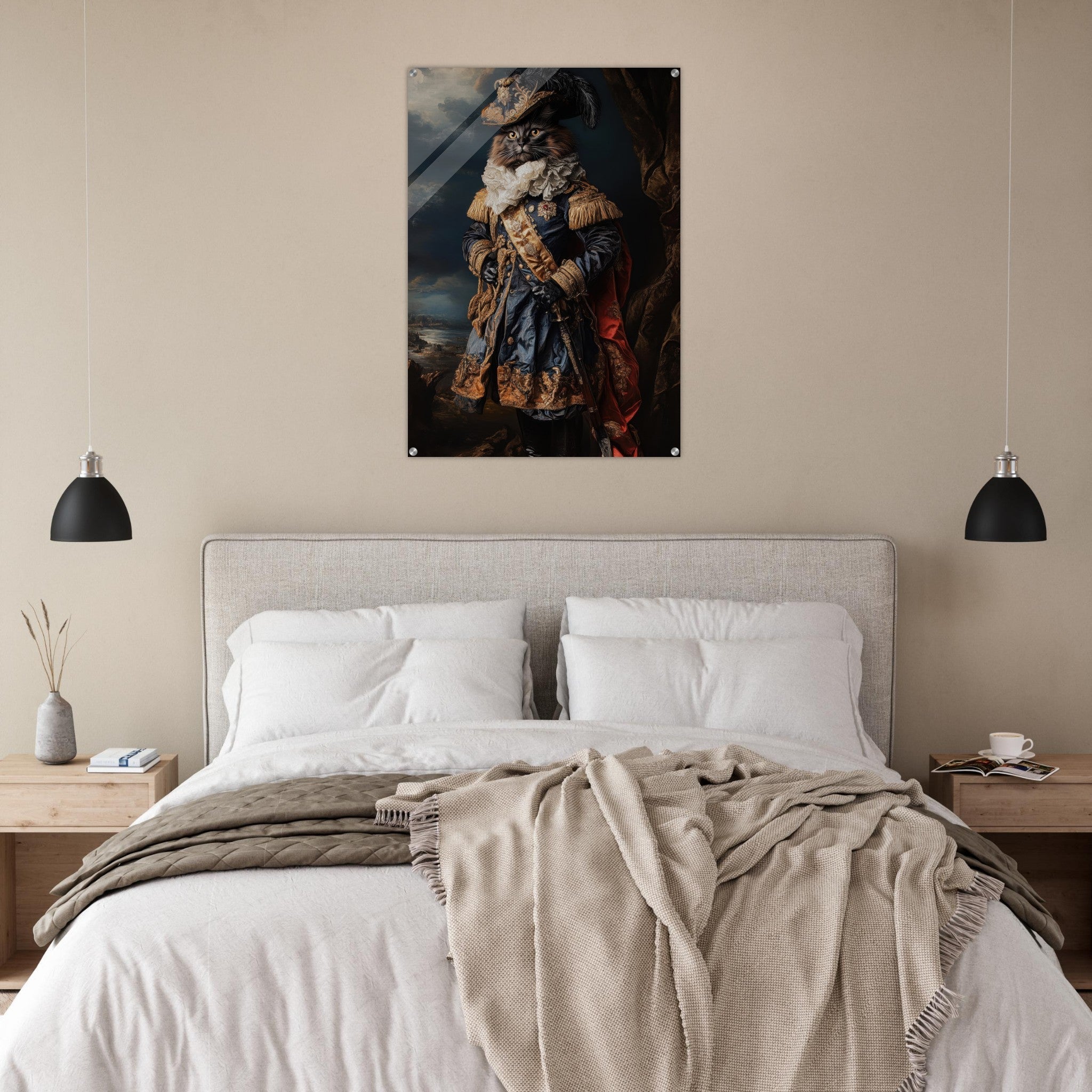 Acrylic Print Portrait - Baroque Military Commander Cat A fierce - looking 8 - Ai Art Force