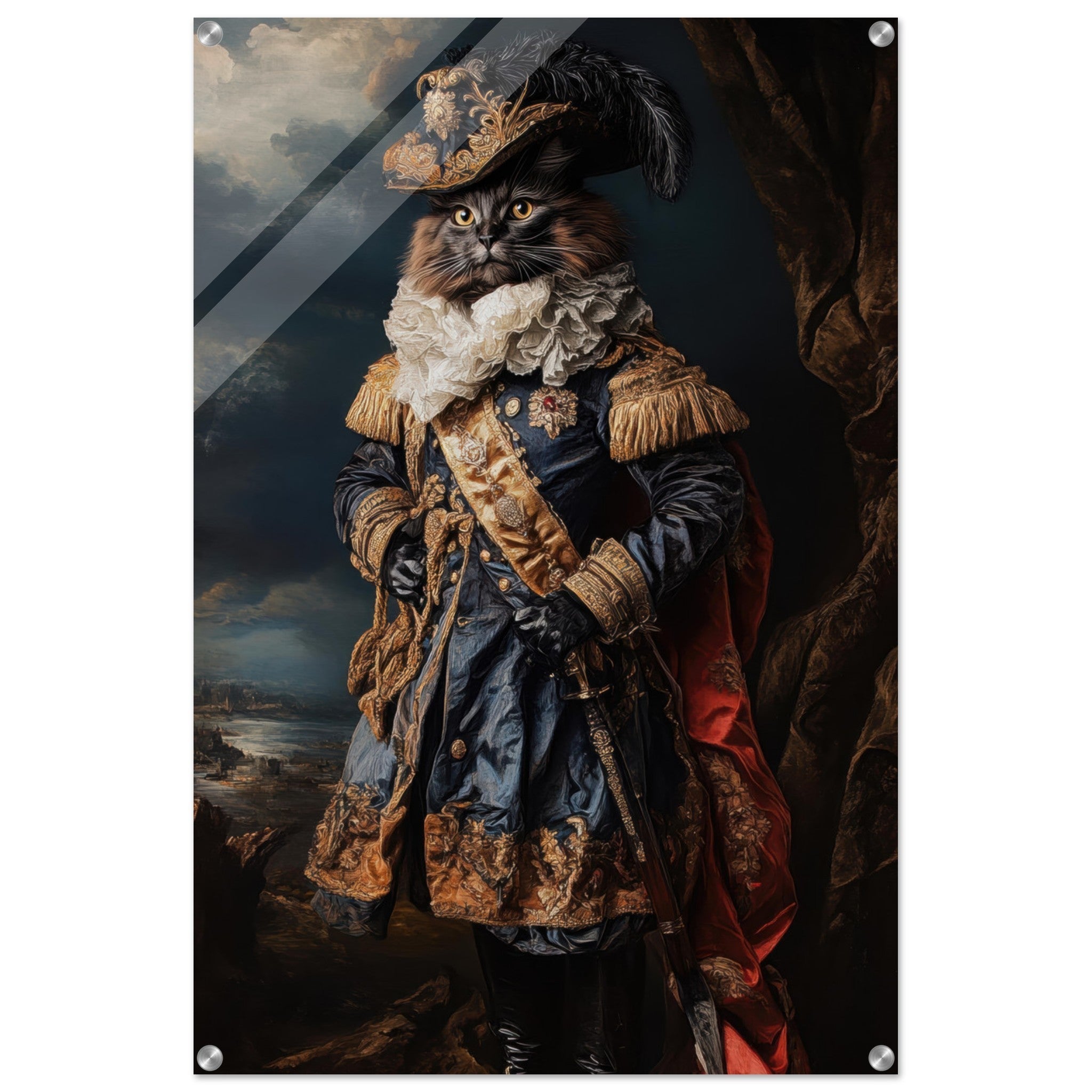 Acrylic Print Portrait - Baroque Military Commander Cat A fierce - looking 8 - Ai Art Force