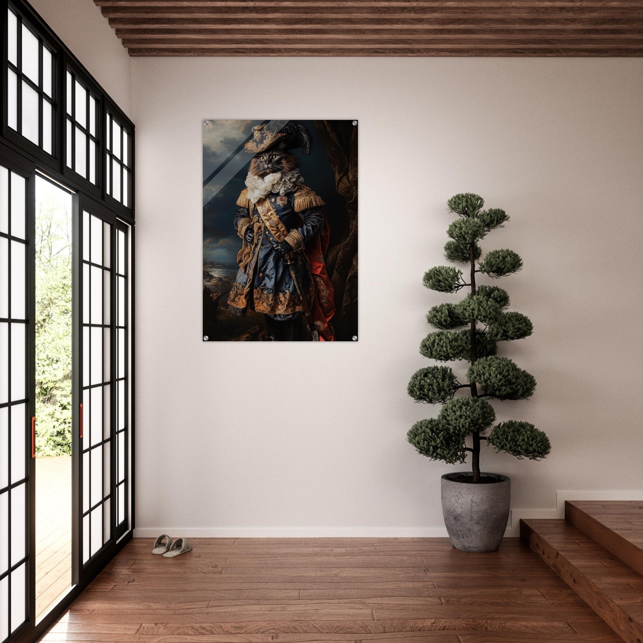 Acrylic Print Portrait - Baroque Military Commander Cat A fierce - looking 8 - Ai Art Force