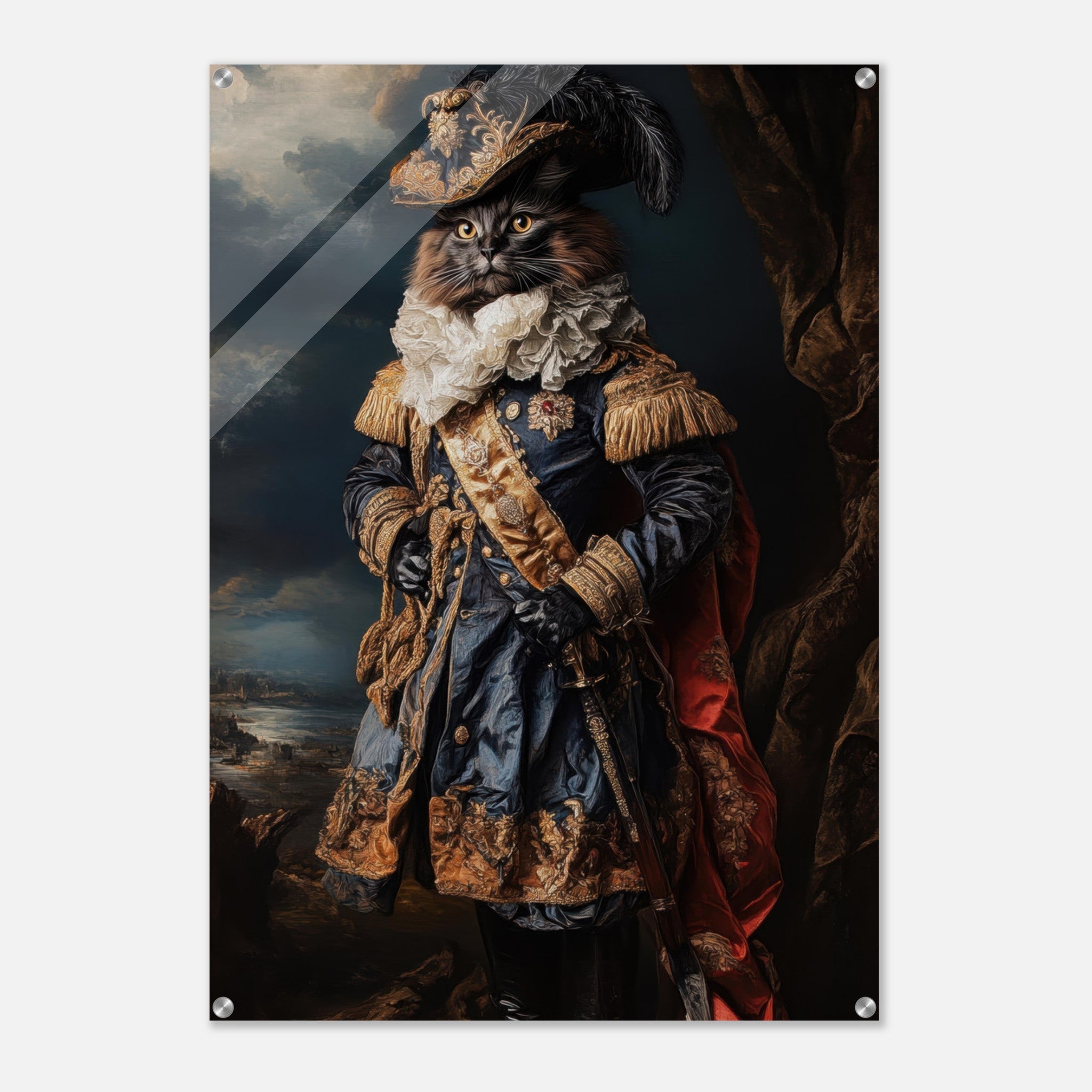 Acrylic Print Portrait - Baroque Military Commander Cat A fierce - looking 8 - Ai Art Force