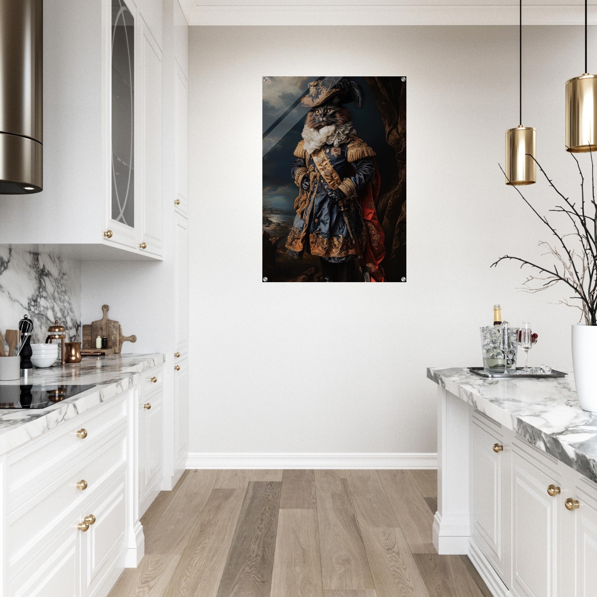 Acrylic Print Portrait - Baroque Military Commander Cat A fierce - looking 8 - Ai Art Force