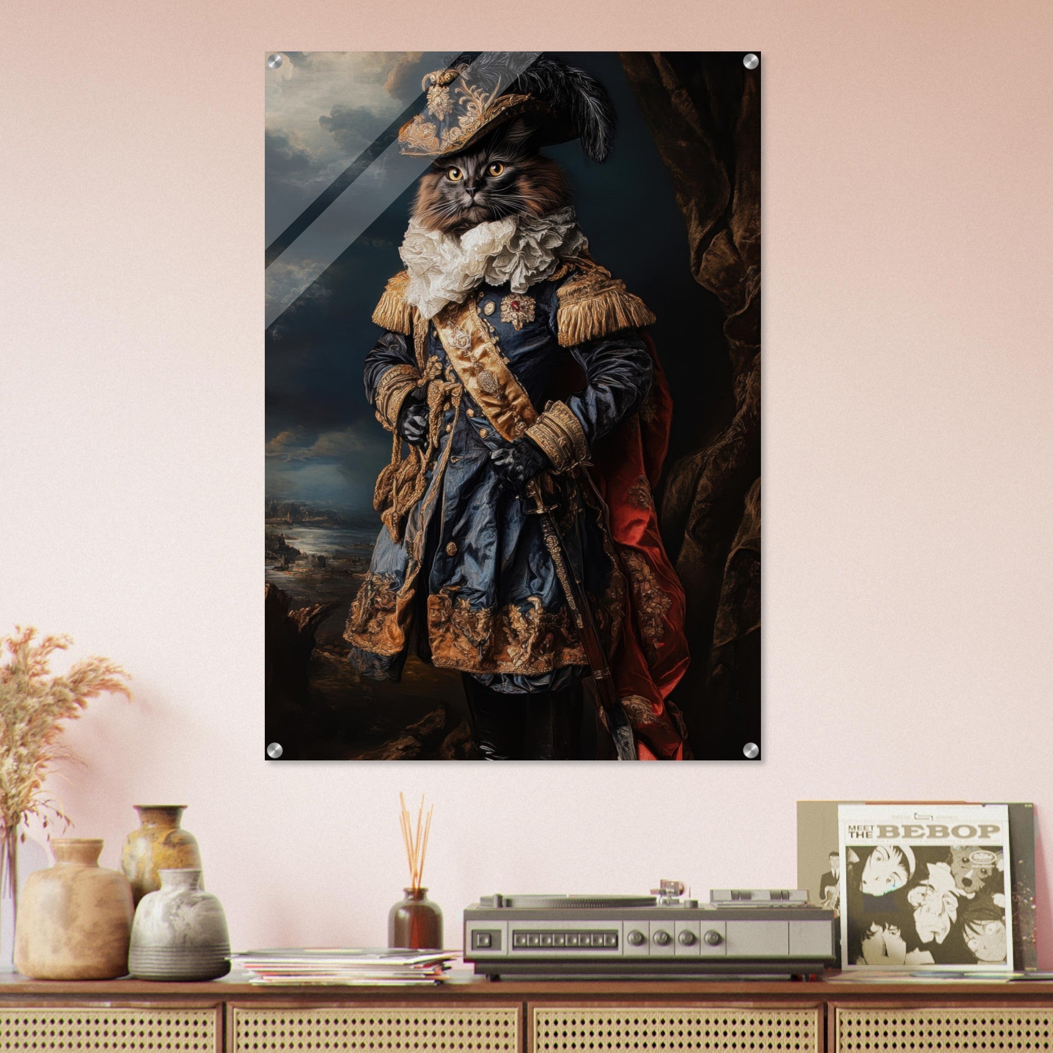 Acrylic Print Portrait - Baroque Military Commander Cat A fierce - looking 8 - Ai Art Force