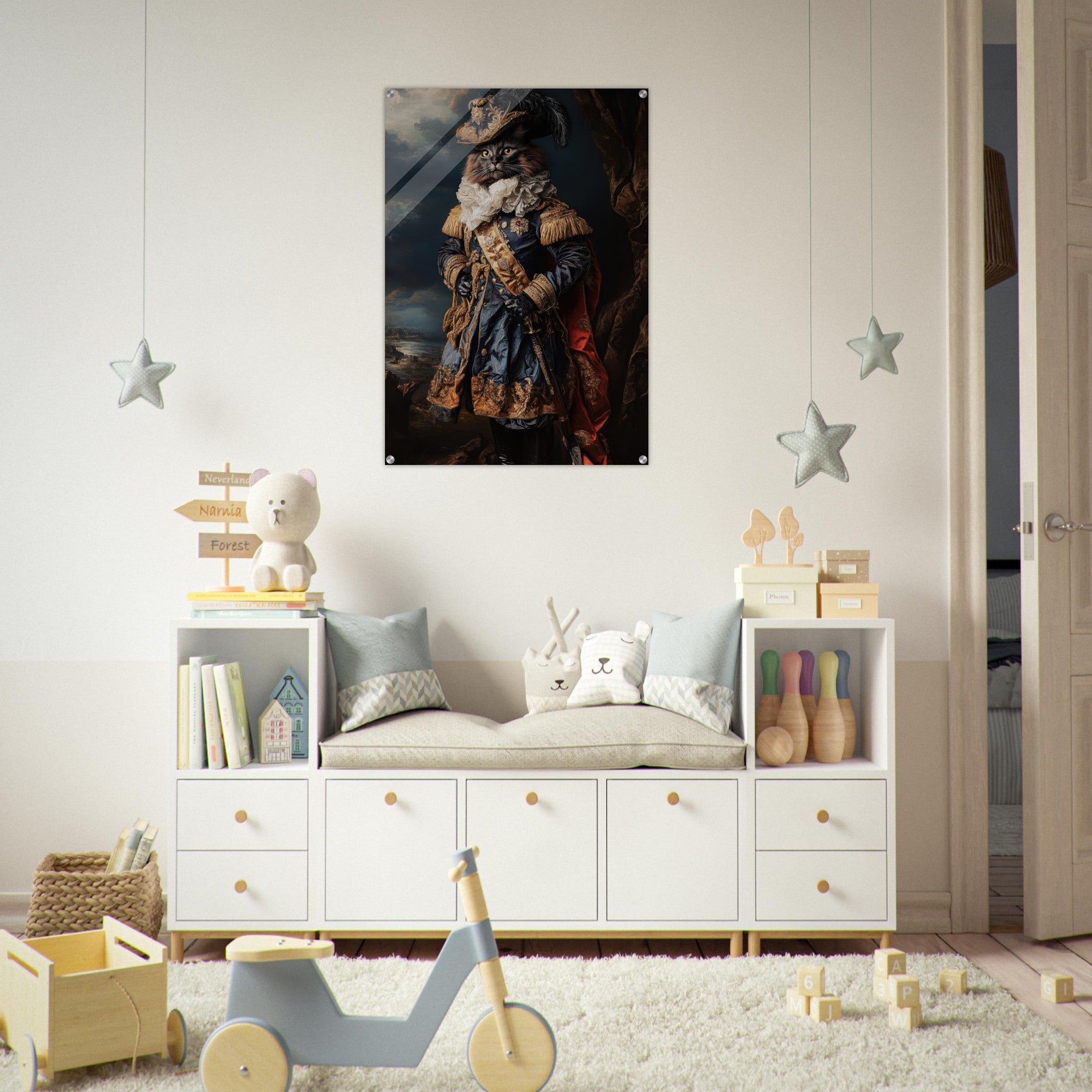Acrylic Print Portrait - Baroque Military Commander Cat A fierce - looking 8 - Ai Art Force