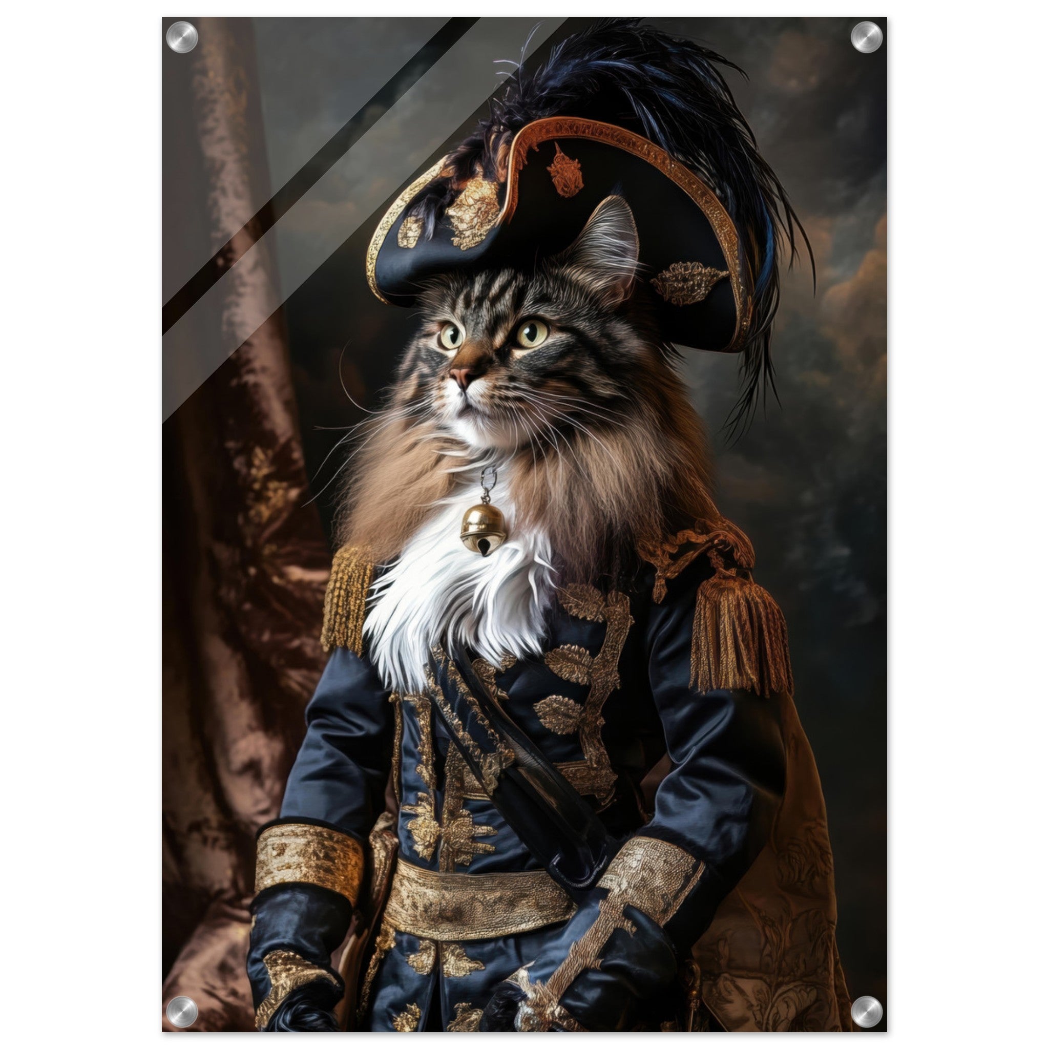 Acrylic Print Portrait - Baroque Military Commander Cat A fierce - looking - Ai Art Force
