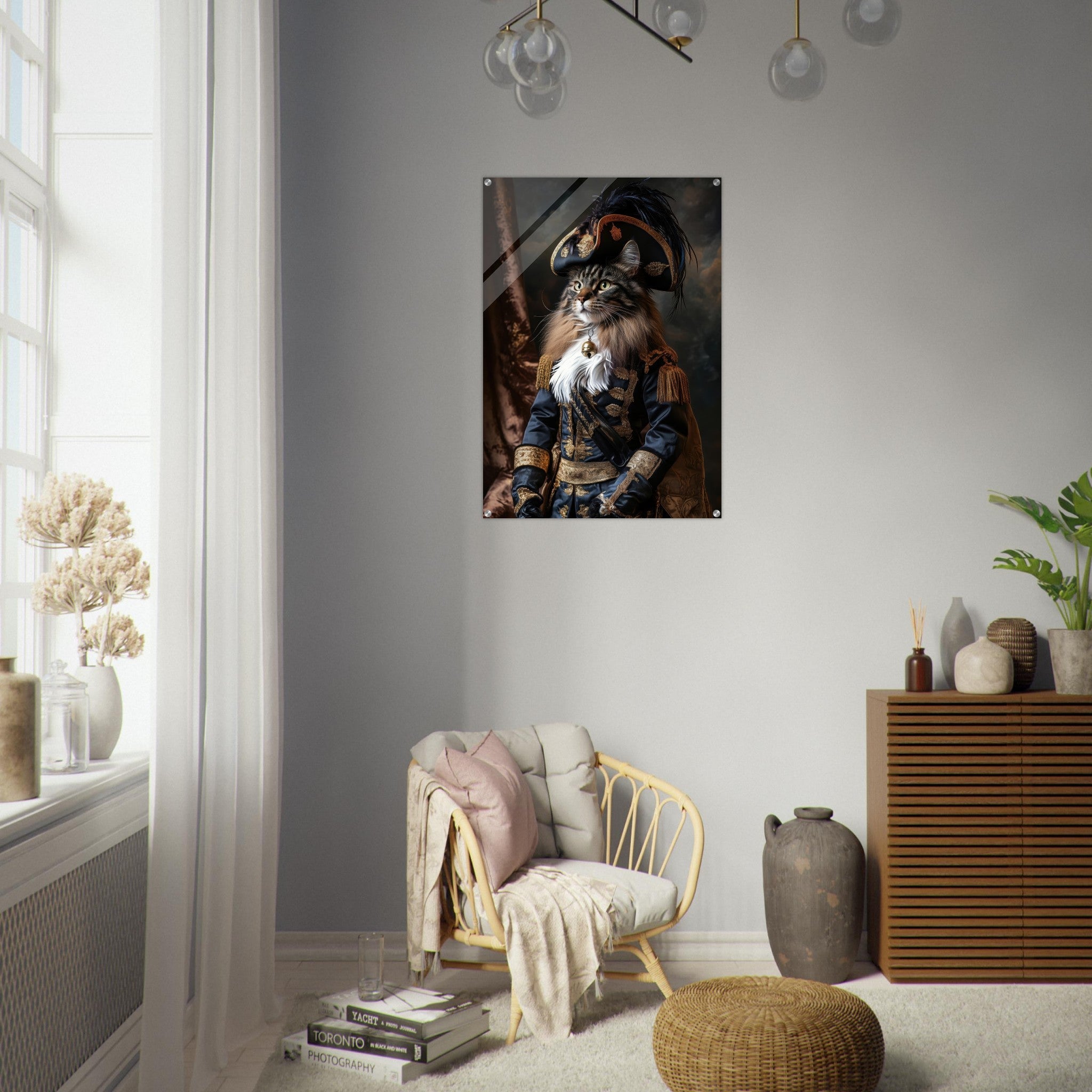 Acrylic Print Portrait - Baroque Military Commander Cat A fierce - looking - Ai Art Force