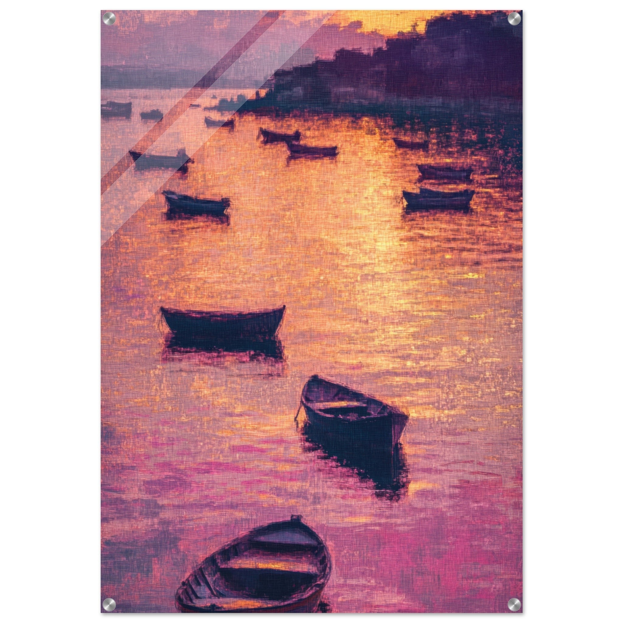 Acrylic Print Portrait - Boats at Dusk A harbor filled with gently rocky - Ai Art Force