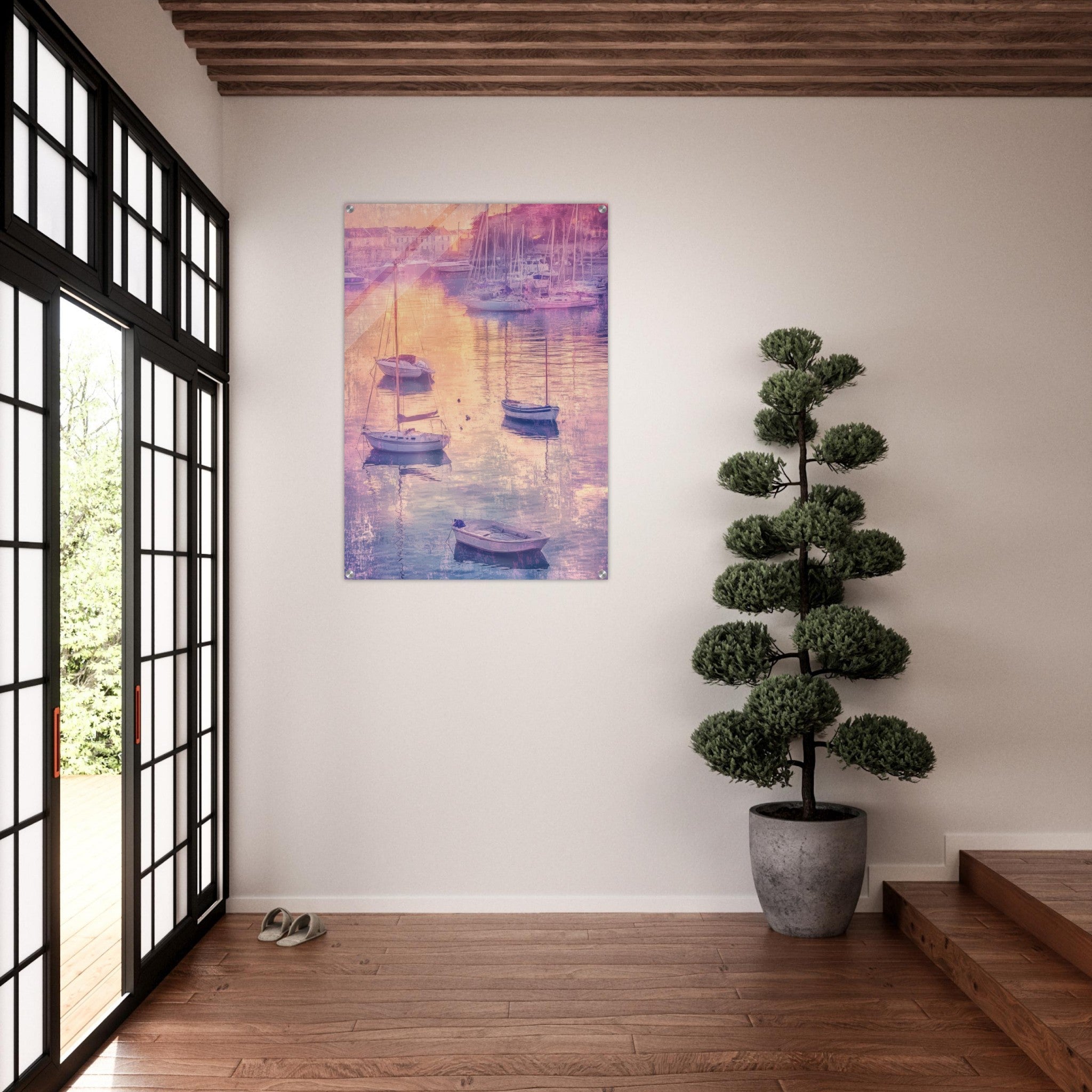 Acrylic Print Portrait - Boats at Dusk A harbor filled with gently rocky 3 - Ai Art Force