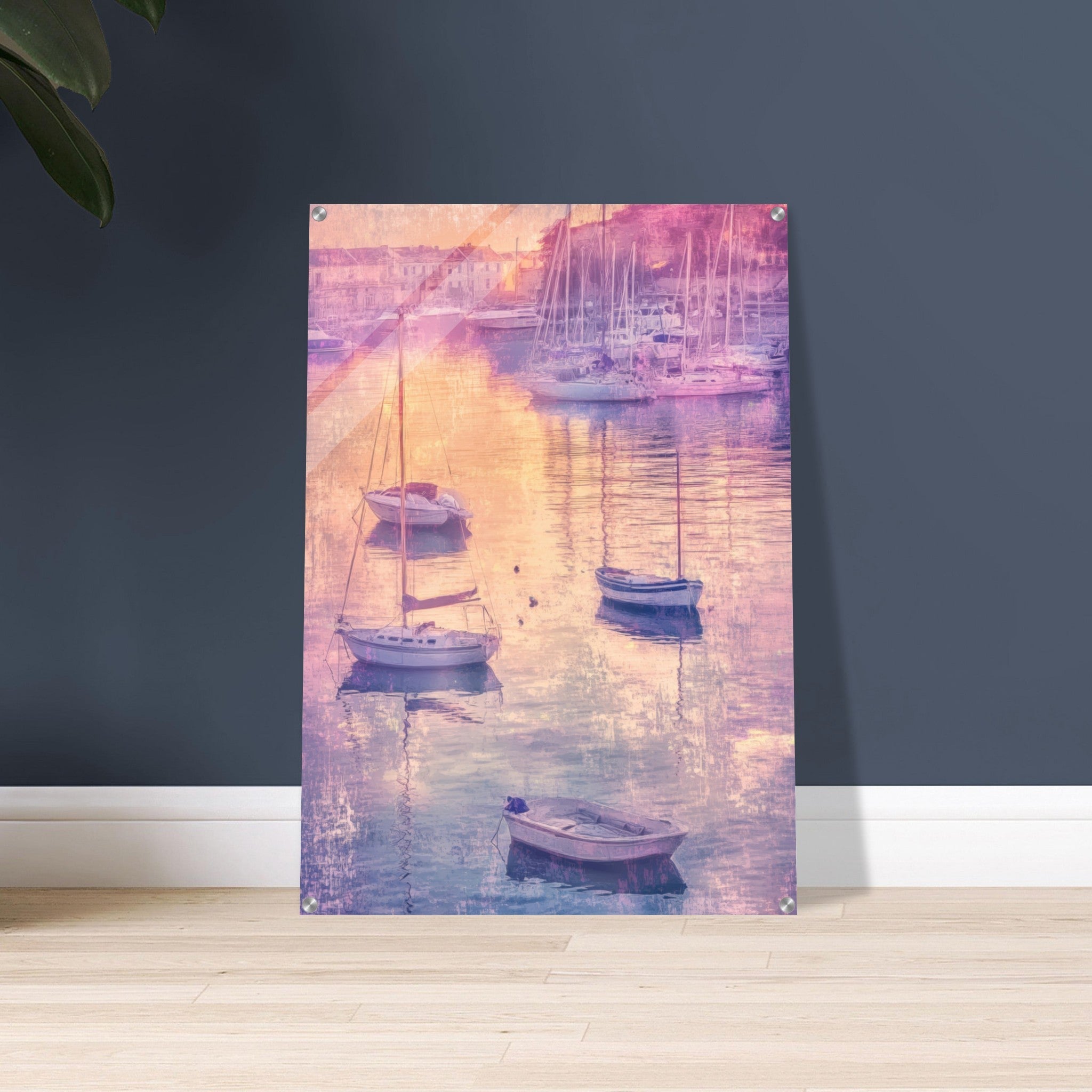 Acrylic Print Portrait - Boats at Dusk A harbor filled with gently rocky 3 - Ai Art Force