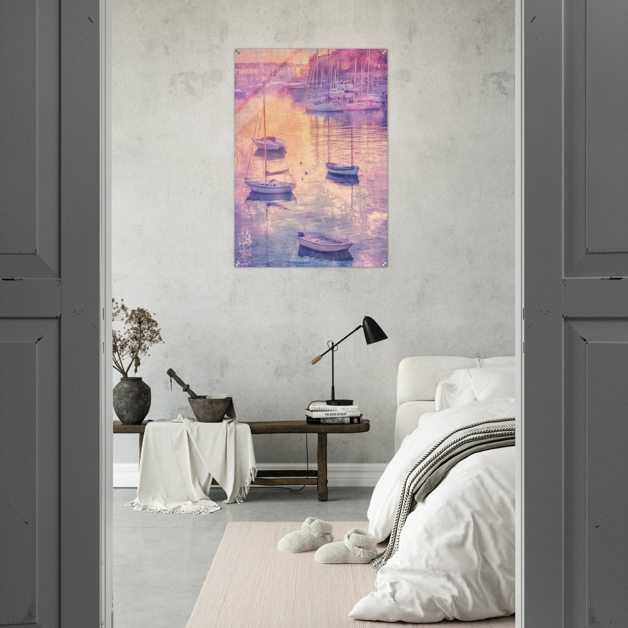 Acrylic Print Portrait - Boats at Dusk A harbor filled with gently rocky 3 - Ai Art Force