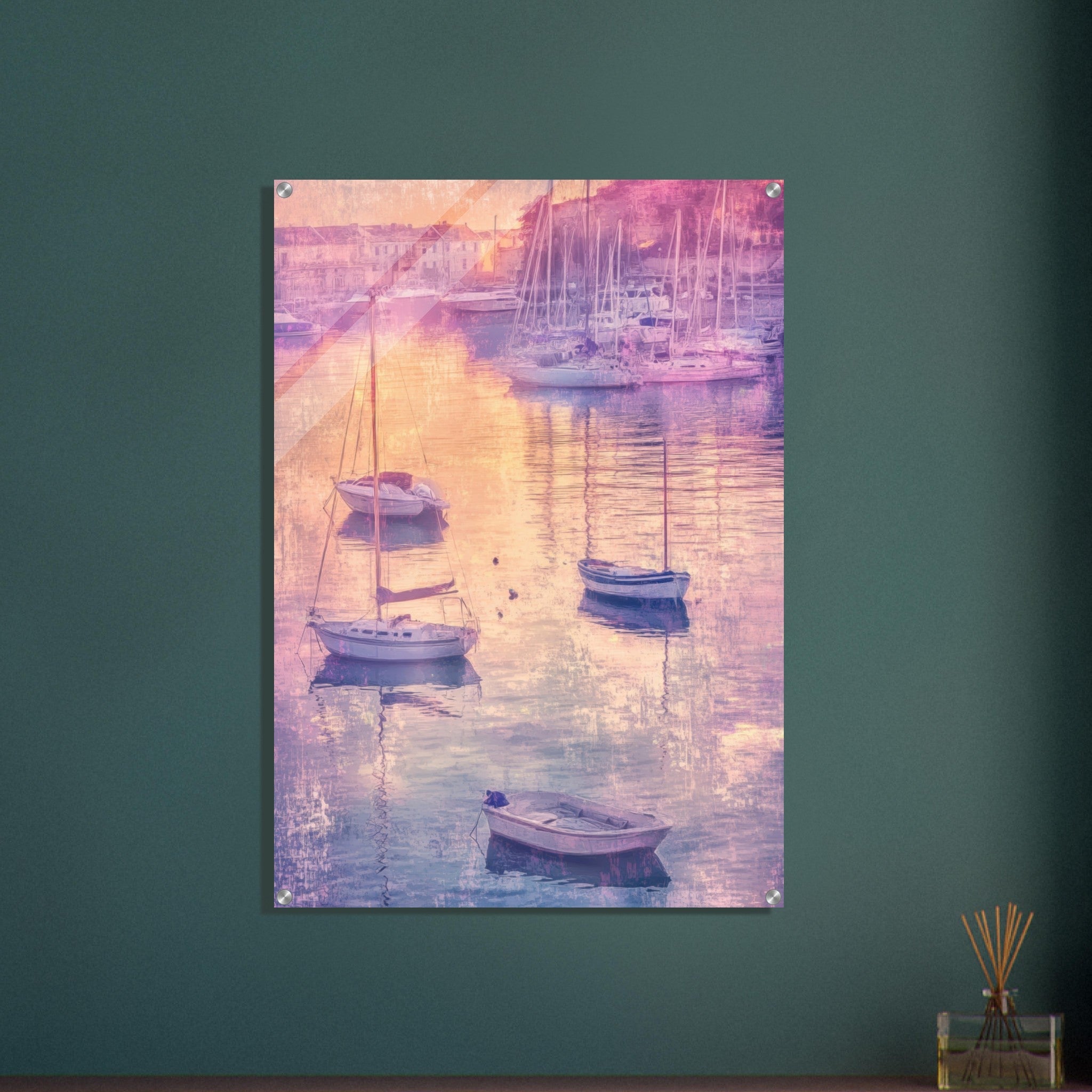 Acrylic Print Portrait - Boats at Dusk A harbor filled with gently rocky 3 - Ai Art Force