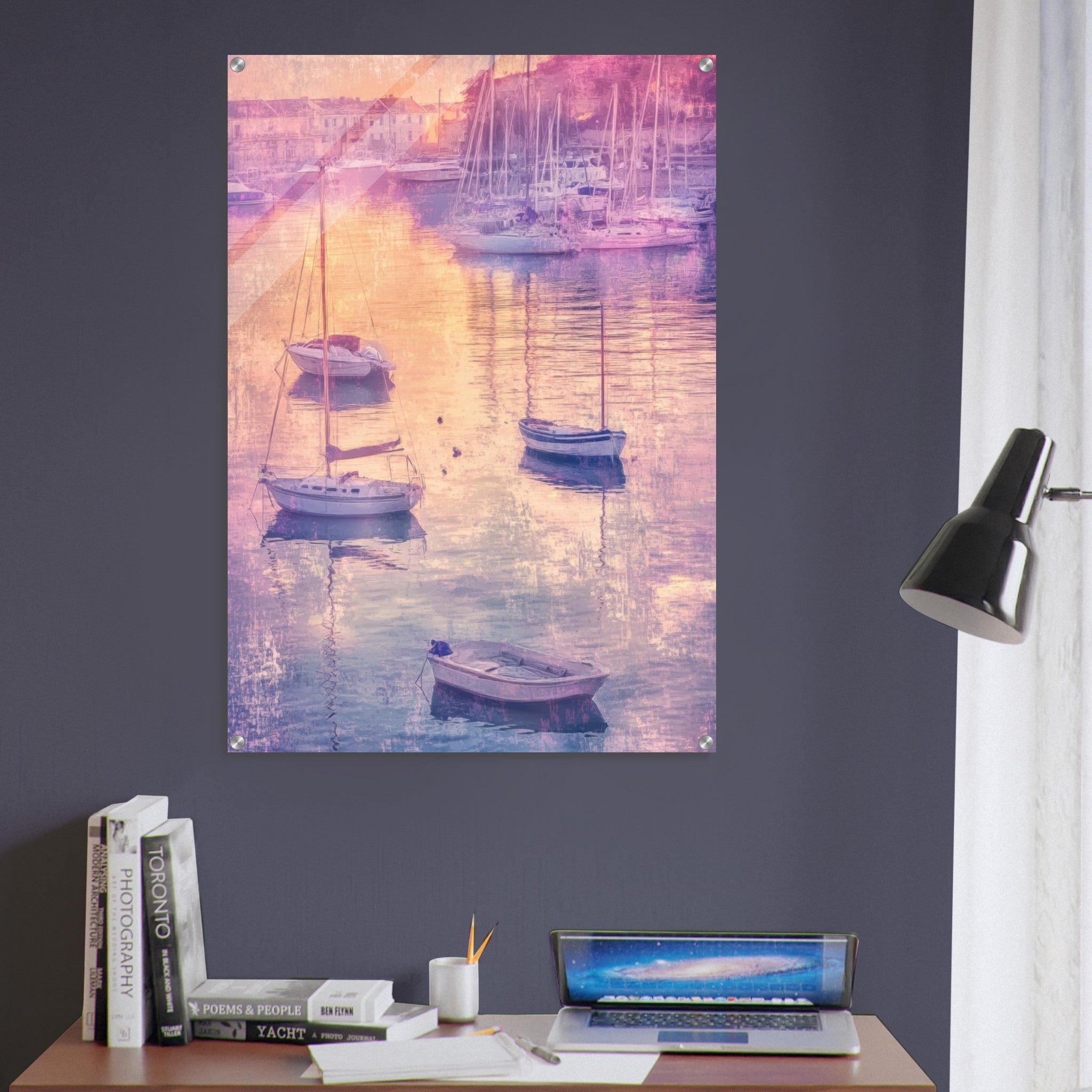 Acrylic Print Portrait - Boats at Dusk A harbor filled with gently rocky 3 - Ai Art Force