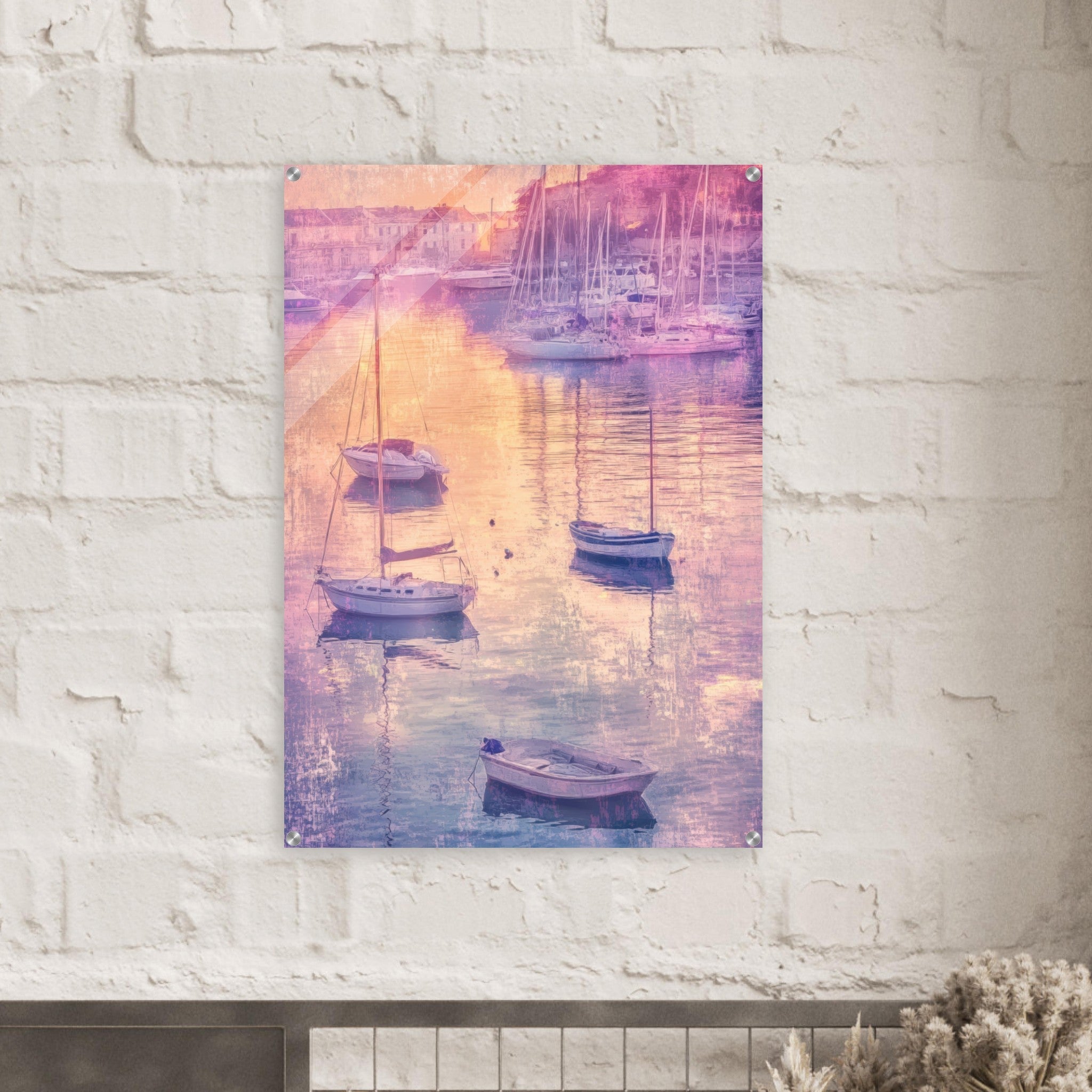 Acrylic Print Portrait - Boats at Dusk A harbor filled with gently rocky 3 - Ai Art Force