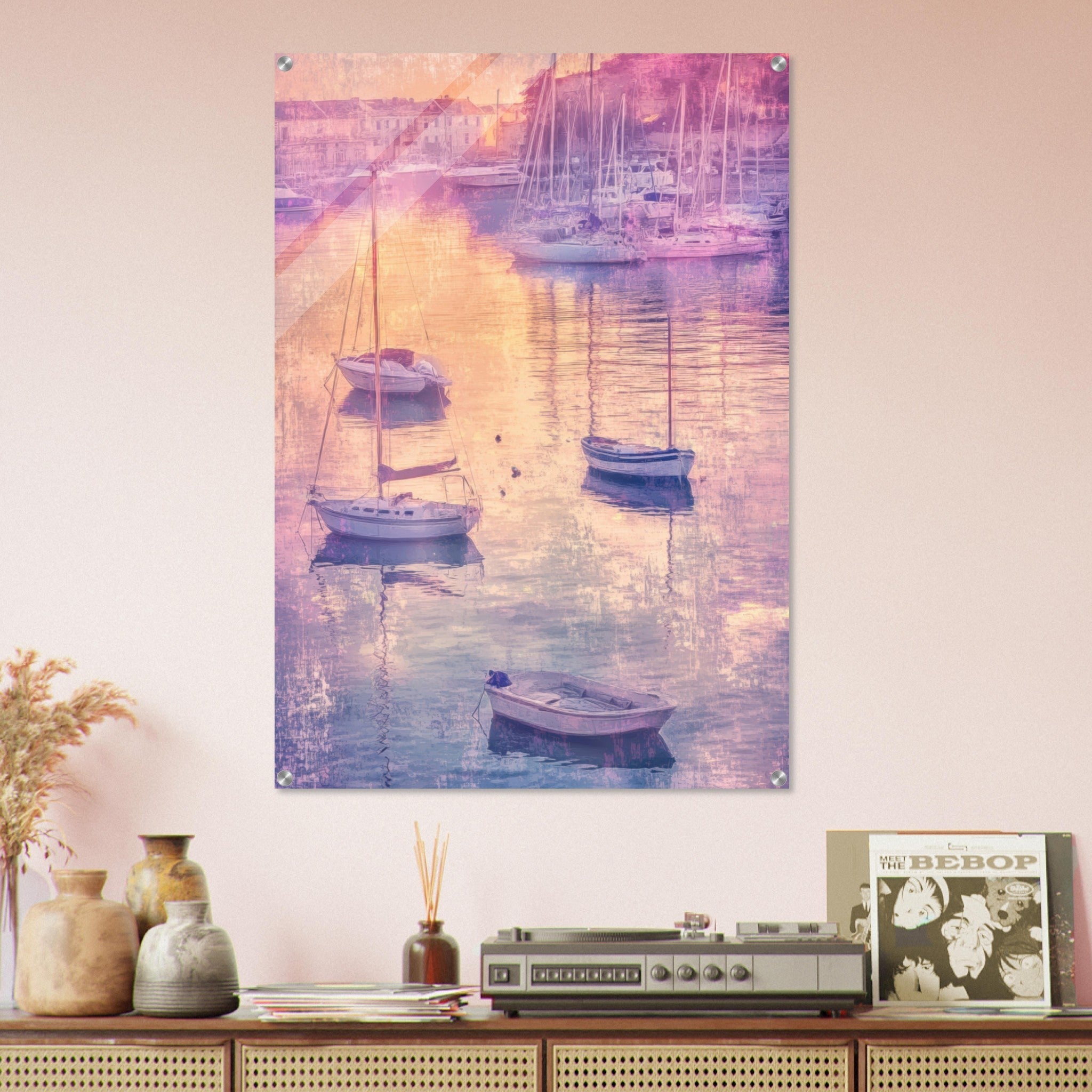 Acrylic Print Portrait - Boats at Dusk A harbor filled with gently rocky 3 - Ai Art Force