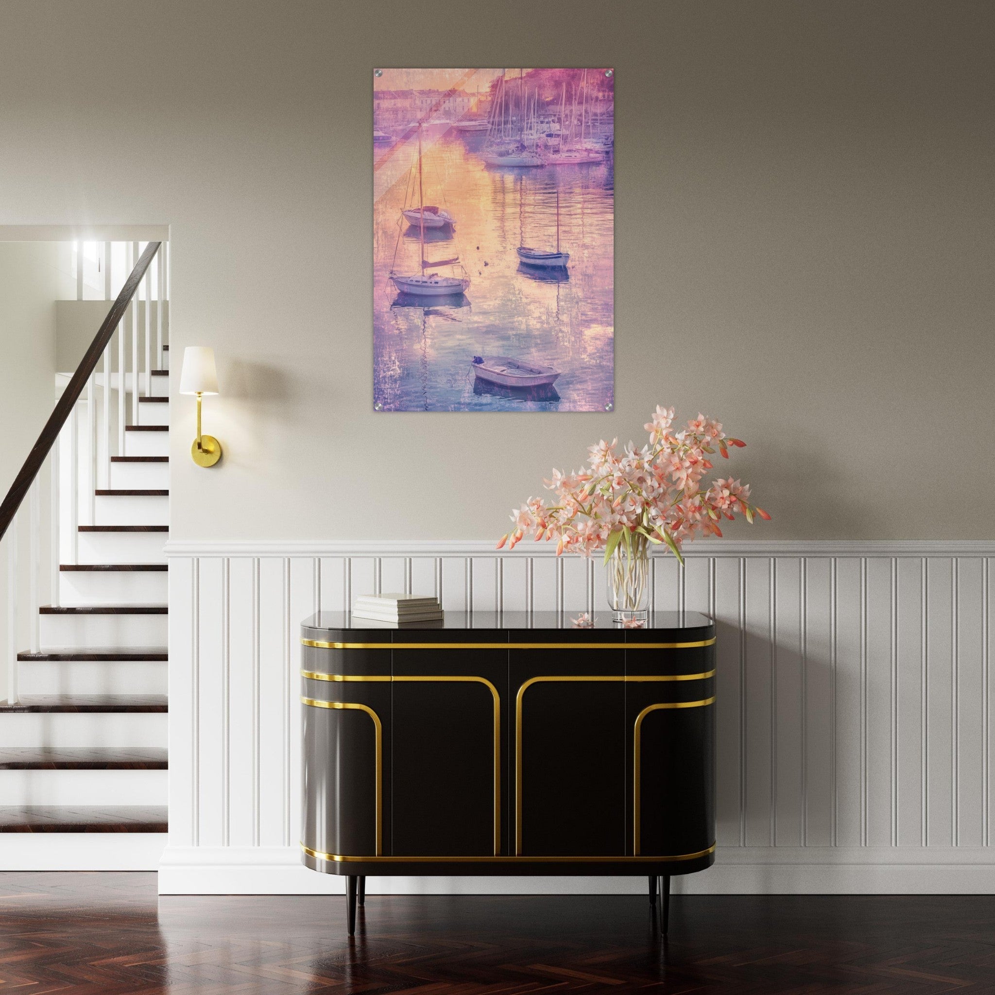 Acrylic Print Portrait - Boats at Dusk A harbor filled with gently rocky 3 - Ai Art Force