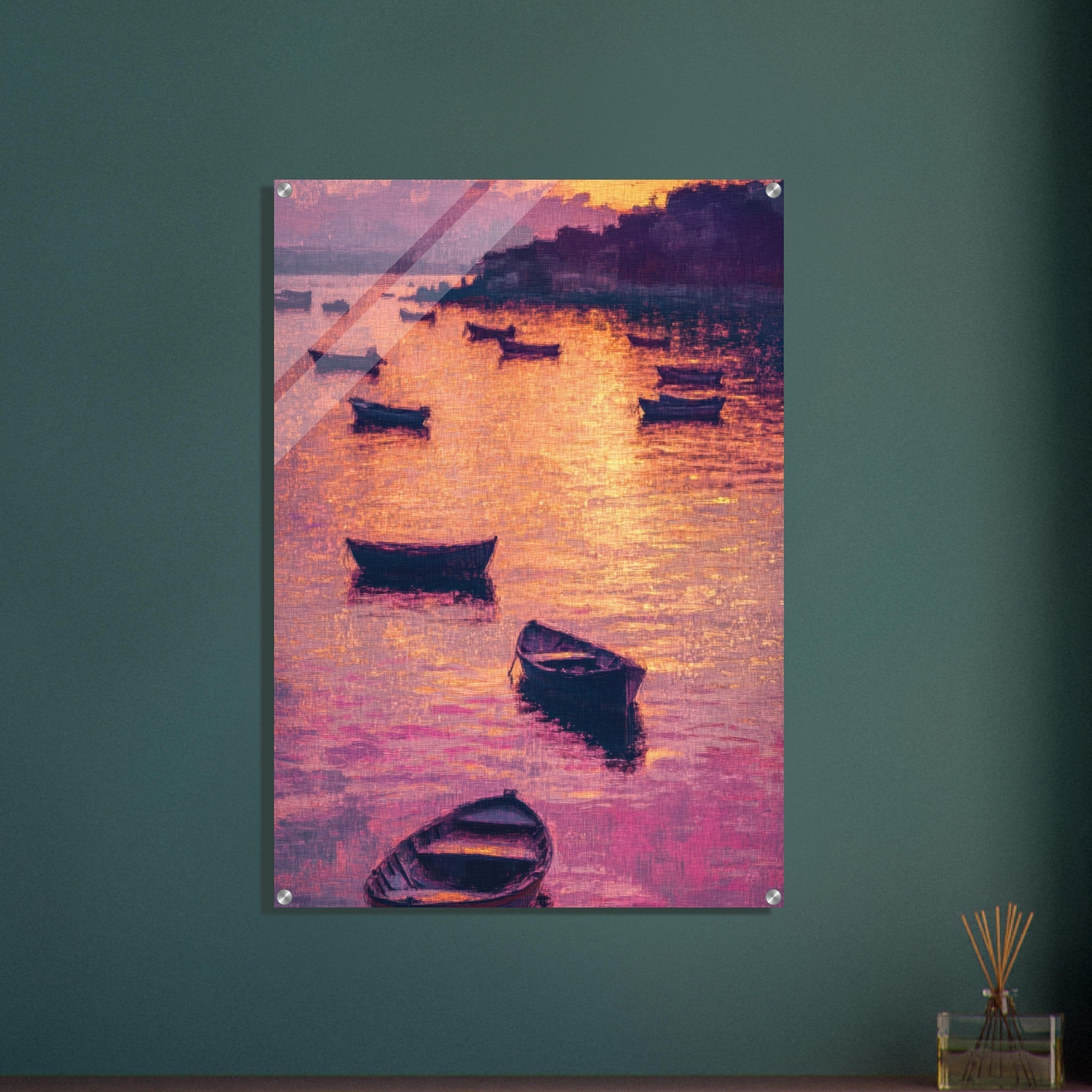 Acrylic Print Portrait - Boats at Dusk A harbor filled with gently rocky - Ai Art Force