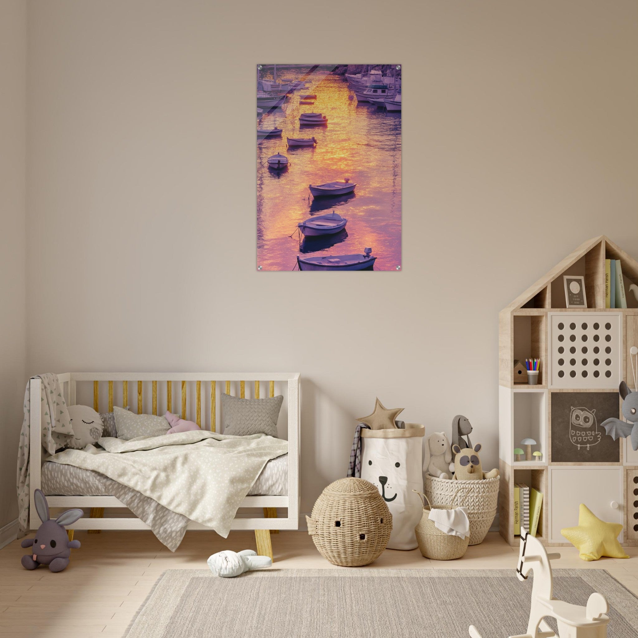 Acrylic Print Portrait - Boats at Dusk A harbor filled with gently rocky 4 - Shop Ai Art WebShop - Digital Art online Store