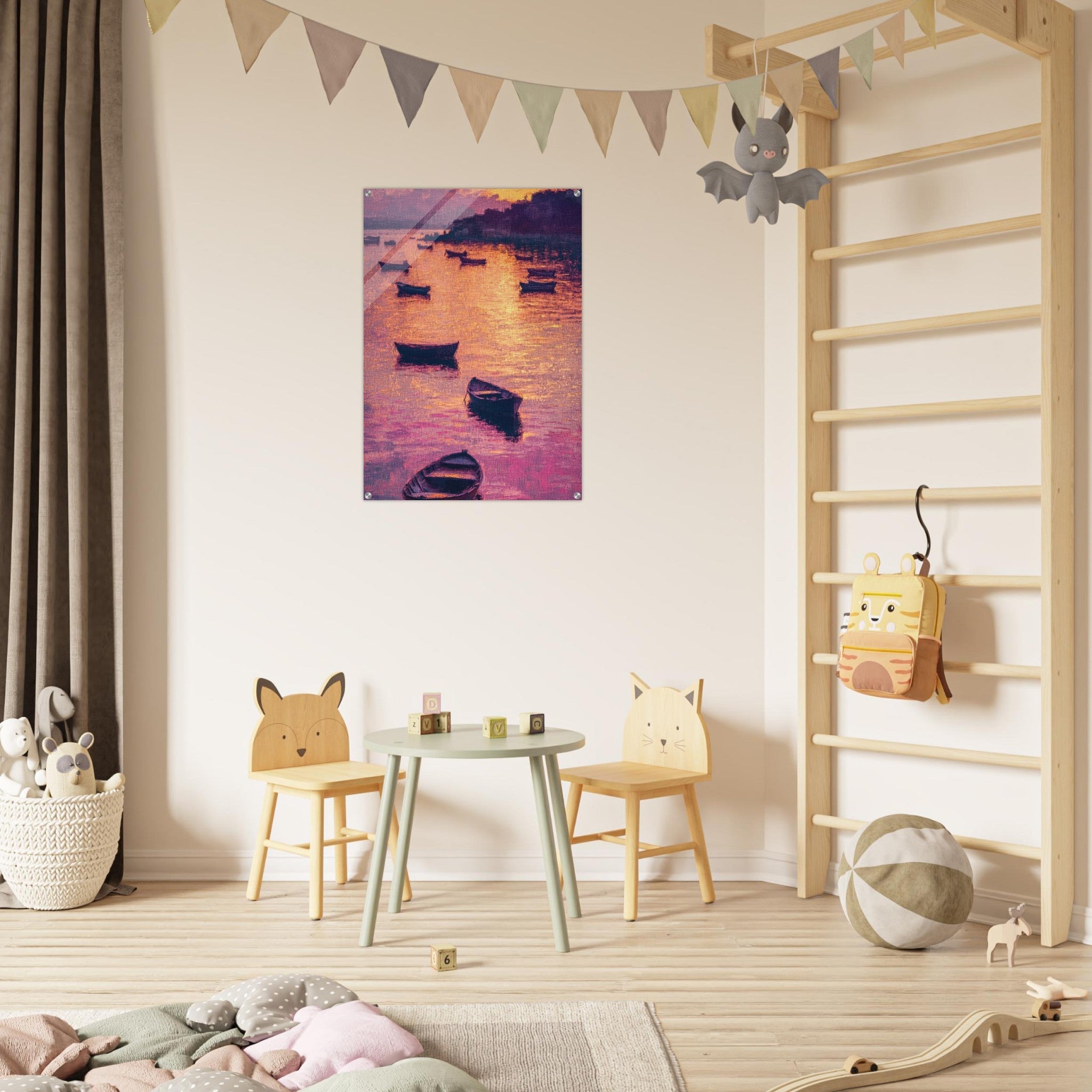 Acrylic Print Portrait - Boats at Dusk A harbor filled with gently rocky - Ai Art Force