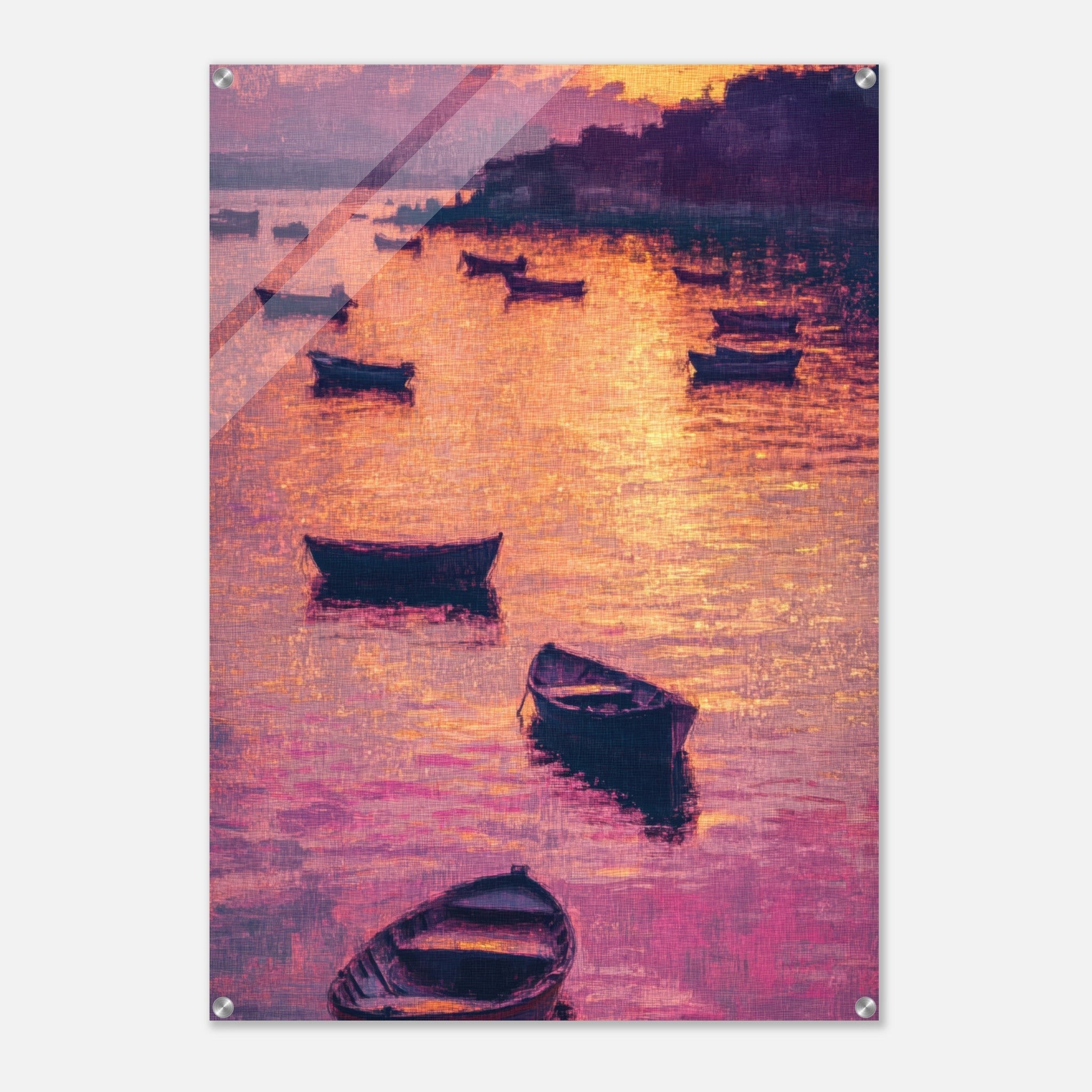 Acrylic Print Portrait - Boats at Dusk A harbor filled with gently rocky - Ai Art Force