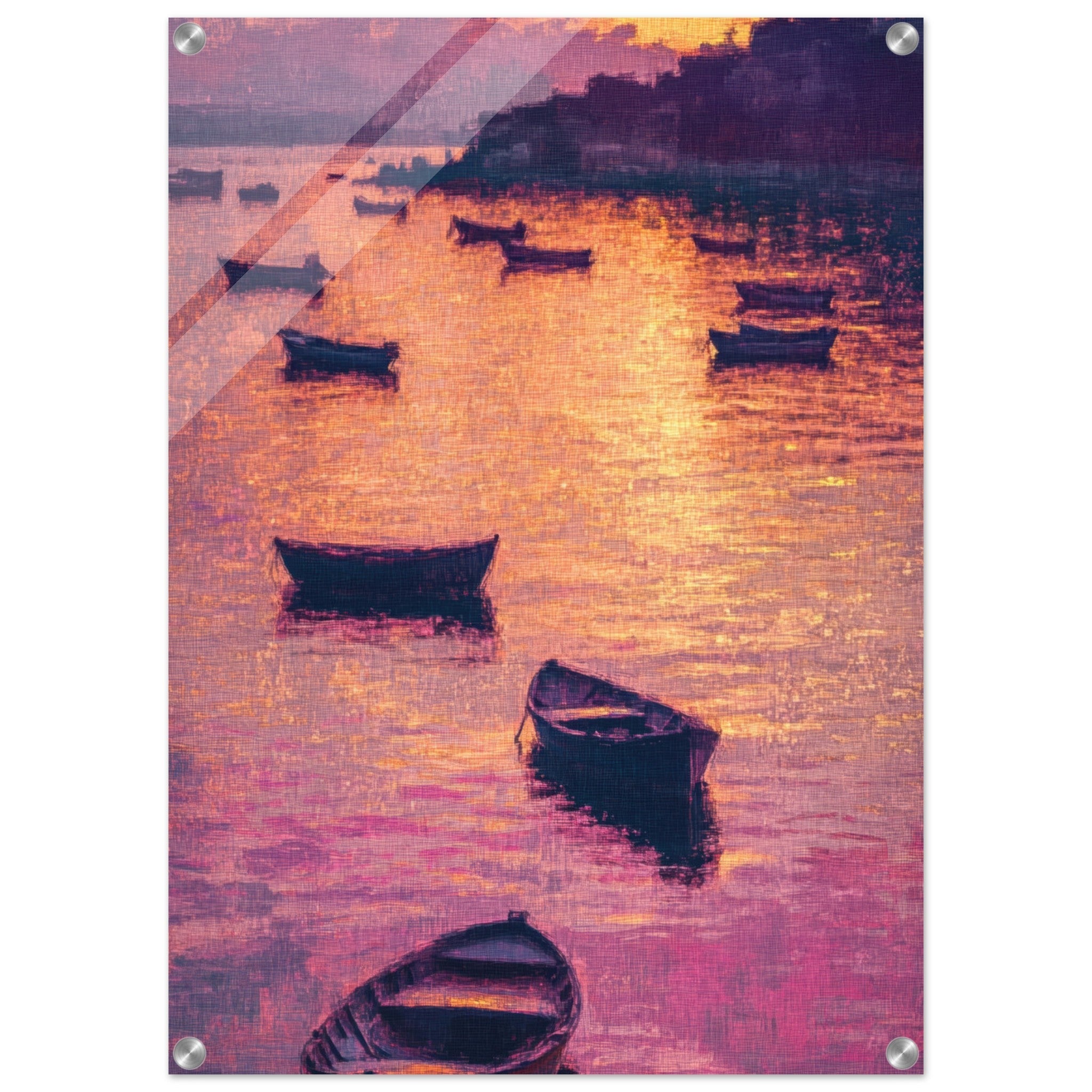 Acrylic Print Portrait - Boats at Dusk A harbor filled with gently rocky - Ai Art Force