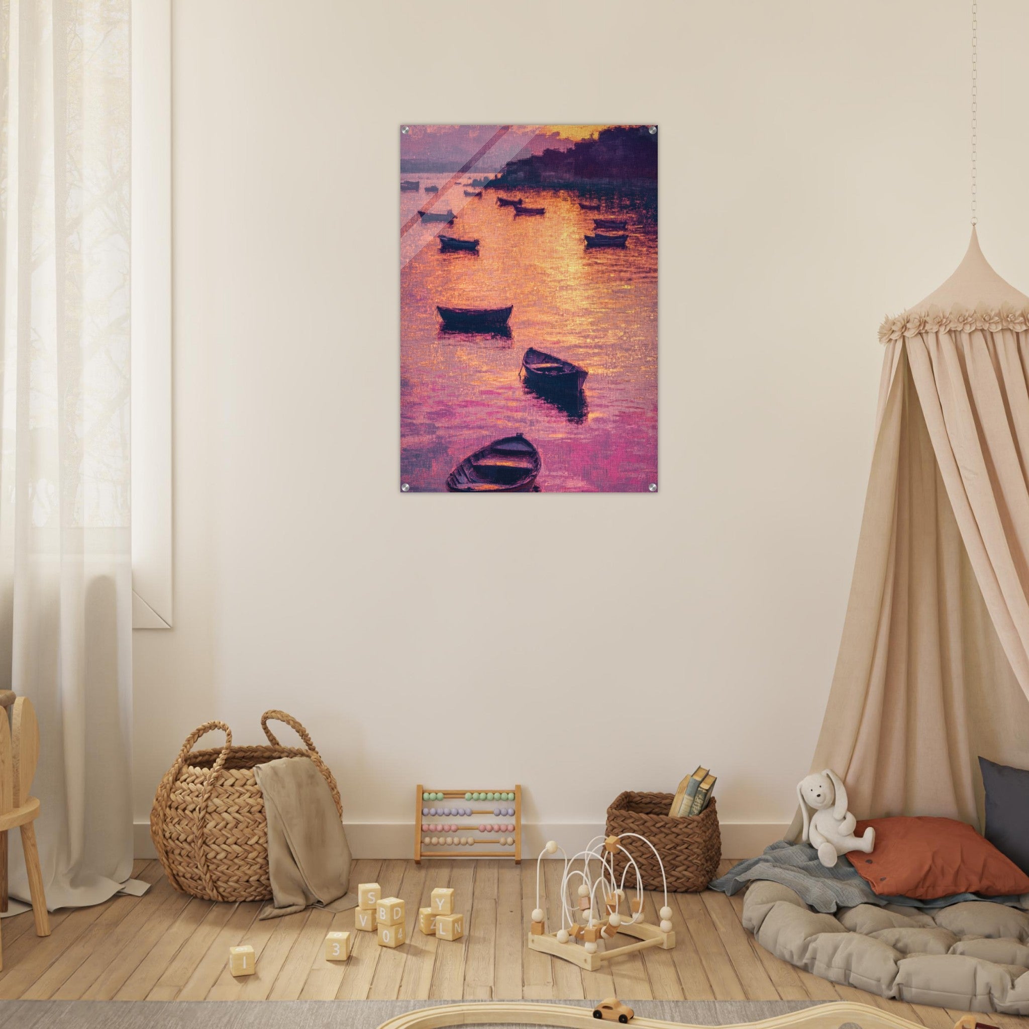 Acrylic Print Portrait - Boats at Dusk A harbor filled with gently rocky - Ai Art Force