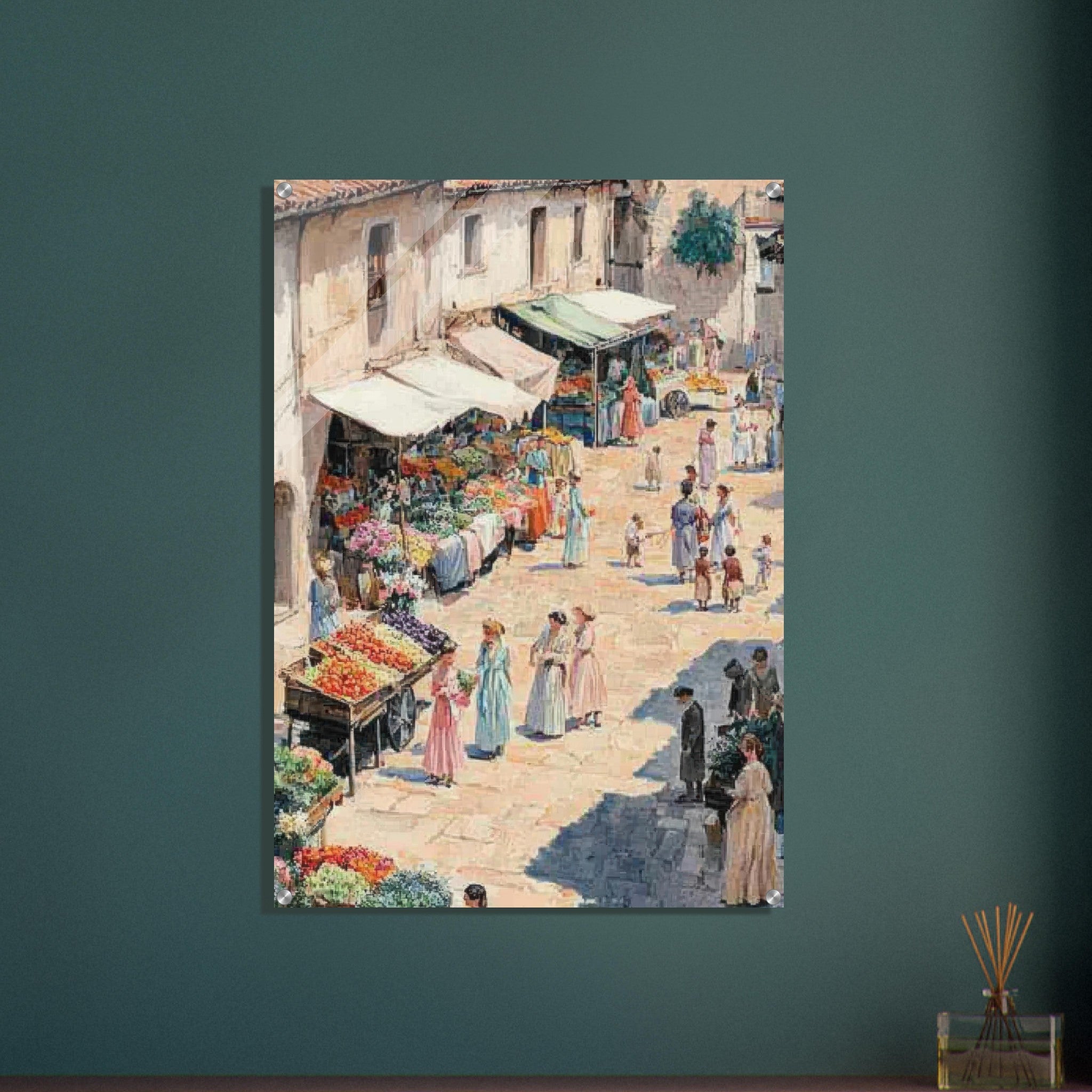 Acrylic Print Portrait - Bustling Market Scene A lively 19th - century may - Shop Ai Art WebShop - Digital Art online Store