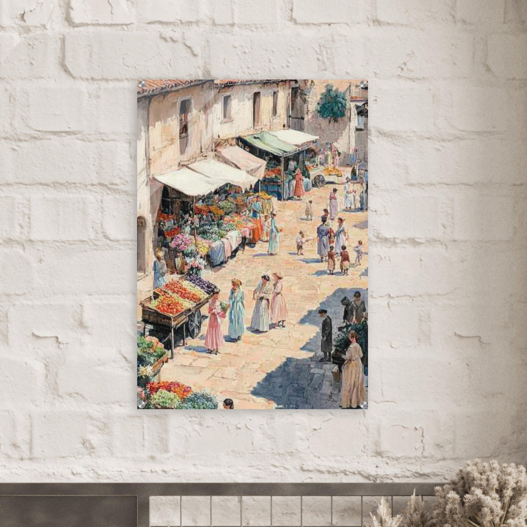 Acrylic Print Portrait - Bustling Market Scene A lively 19th - century may - Shop Ai Art WebShop - Digital Art online Store
