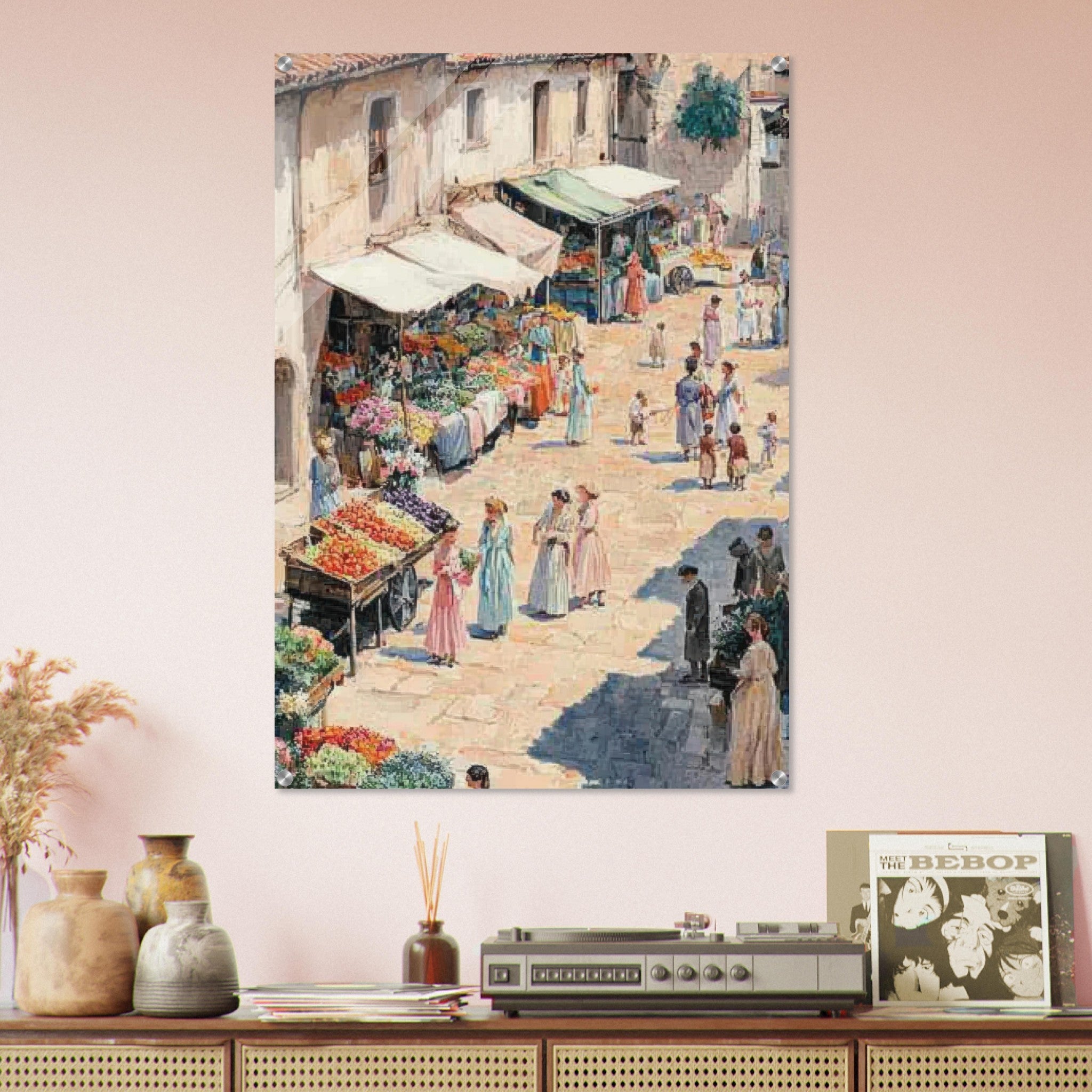 Acrylic Print Portrait - Bustling Market Scene A lively 19th - century may - Shop Ai Art WebShop - Digital Art online Store