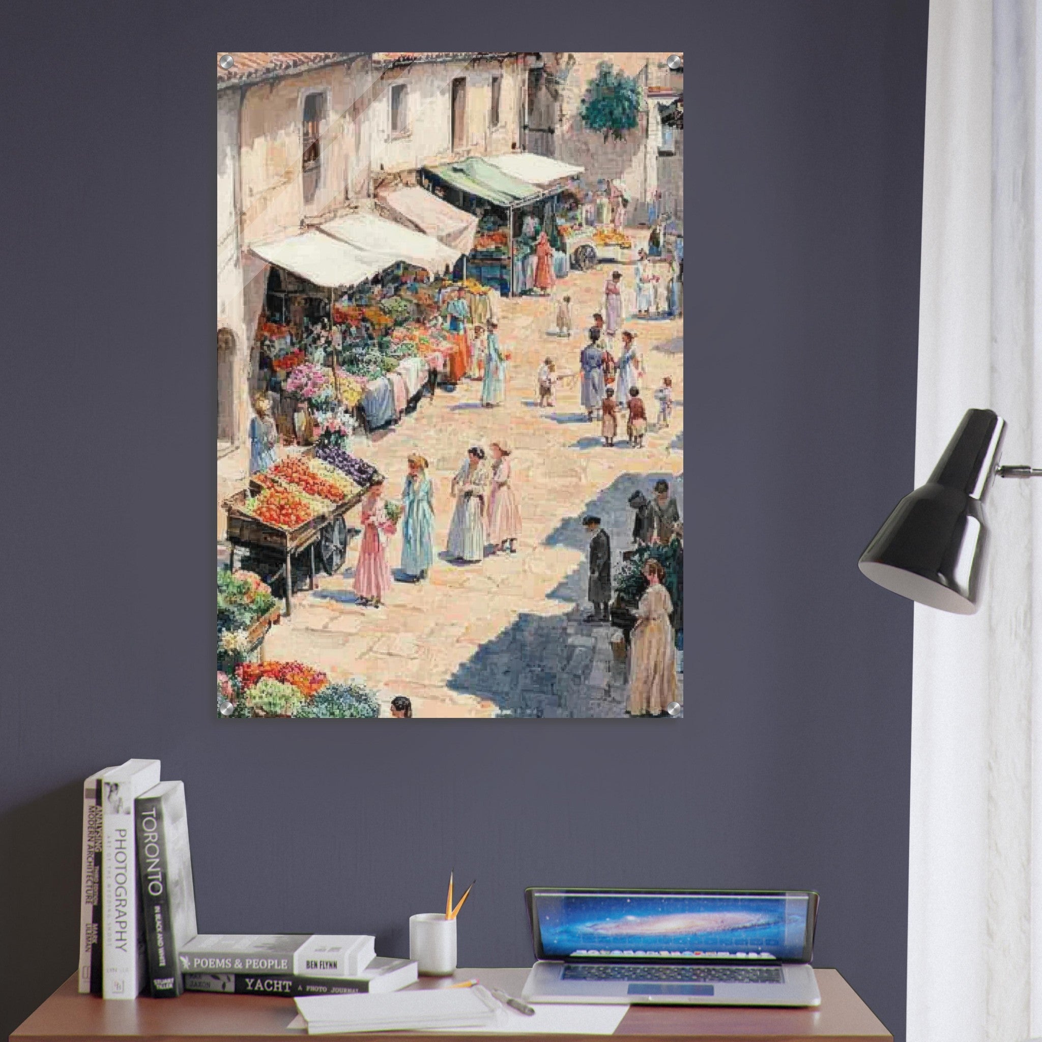 Acrylic Print Portrait - Bustling Market Scene A lively 19th - century may - Shop Ai Art WebShop - Digital Art online Store