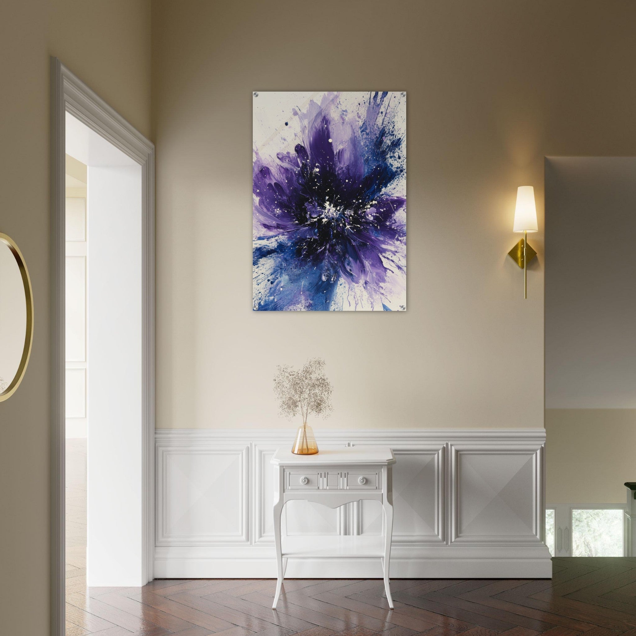 Acrylic Print Portrait - Cosmic Bloom An abstract explosion of deep purple - Shop Ai Art WebShop - Digital Art online Store