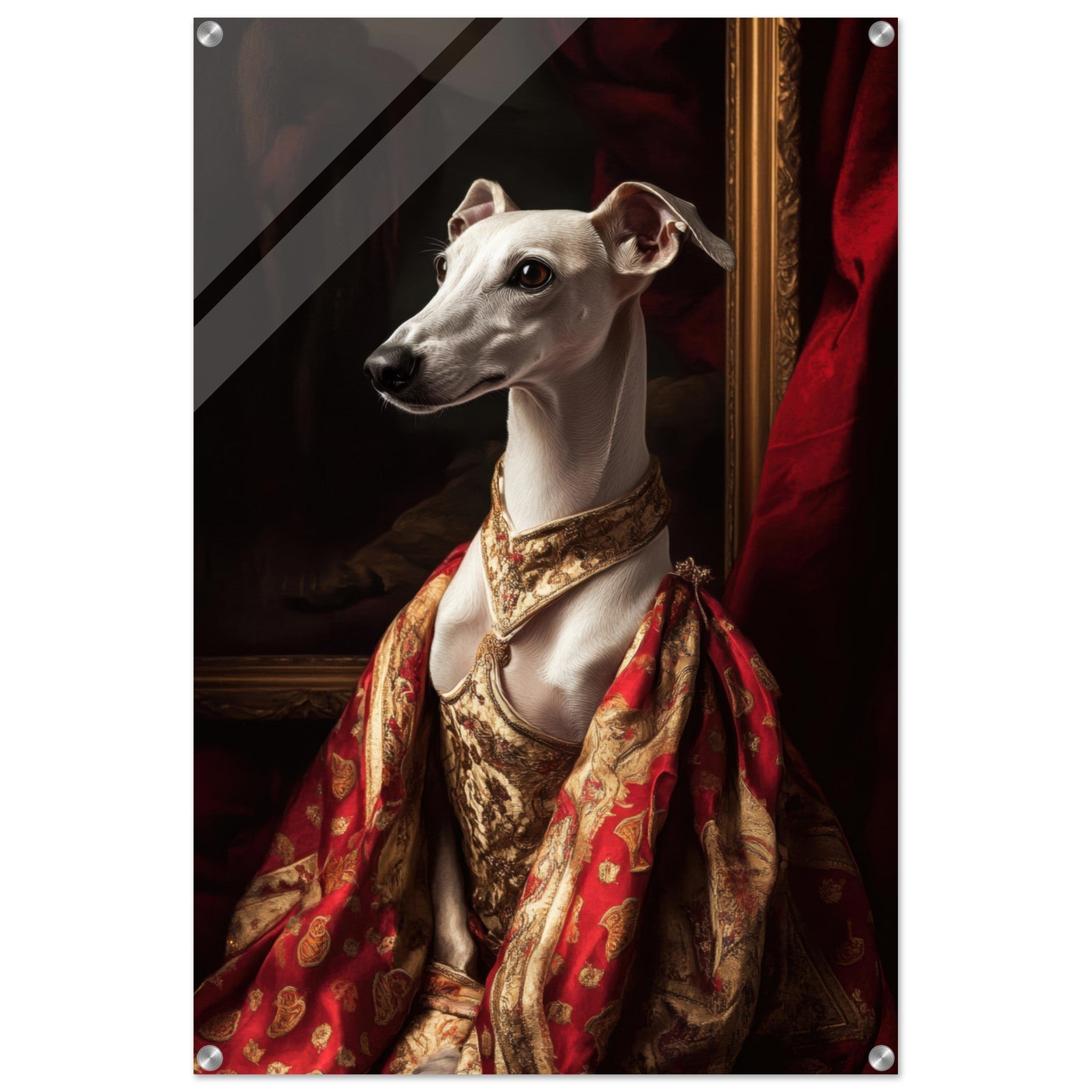 Acrylic Print Portrait - Elegant Baroque Greyhound Portrait A sleek grey - Shop Ai Art WebShop - Digital Art online Store