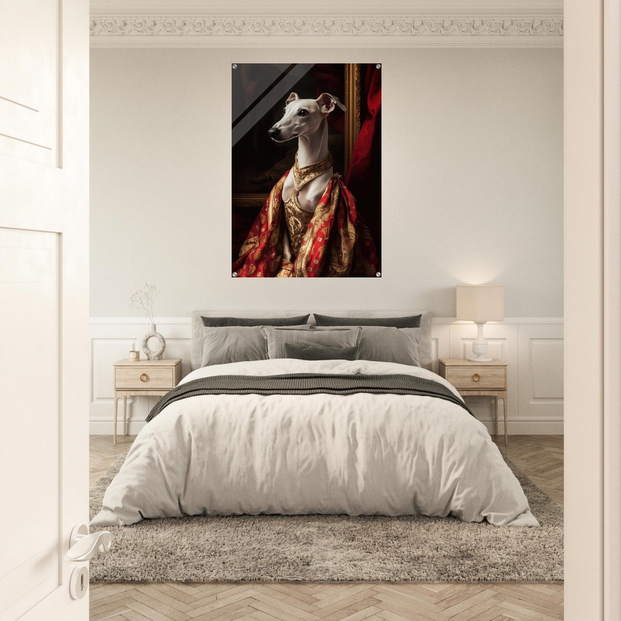 Acrylic Print Portrait - Elegant Baroque Greyhound Portrait A sleek grey - Shop Ai Art WebShop - Digital Art online Store