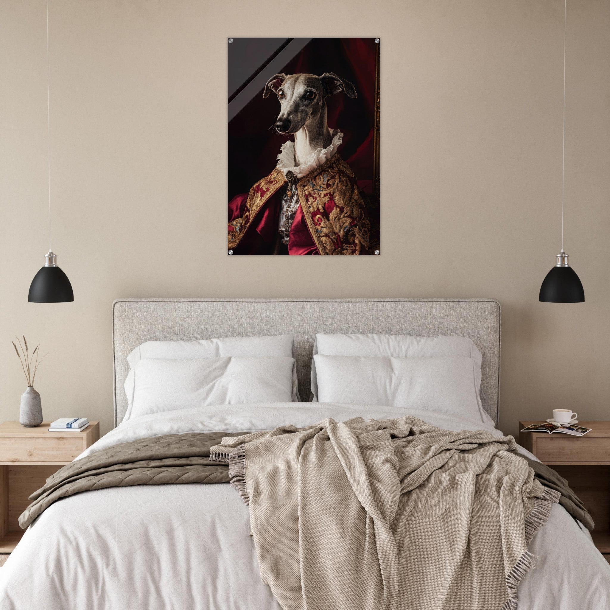 Acrylic Print Portrait - Elegant Baroque Greyhound Portrait A sleek grey 3 - Ai Art Force