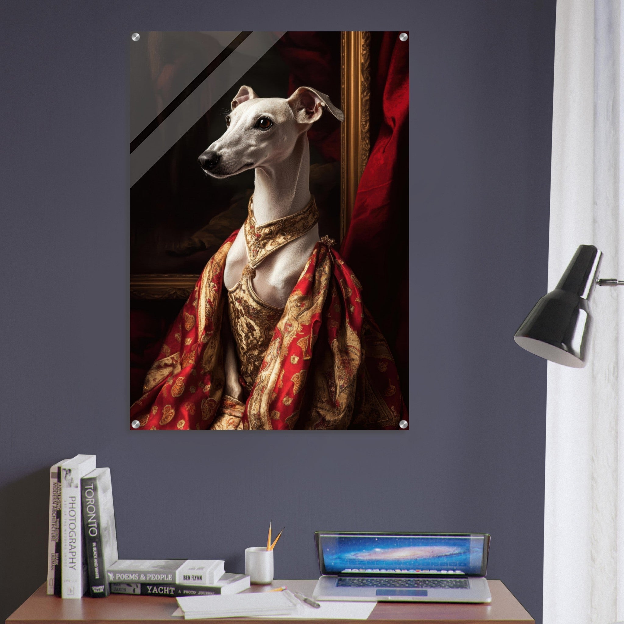 Acrylic Print Portrait - Elegant Baroque Greyhound Portrait A sleek grey - Shop Ai Art WebShop - Digital Art online Store
