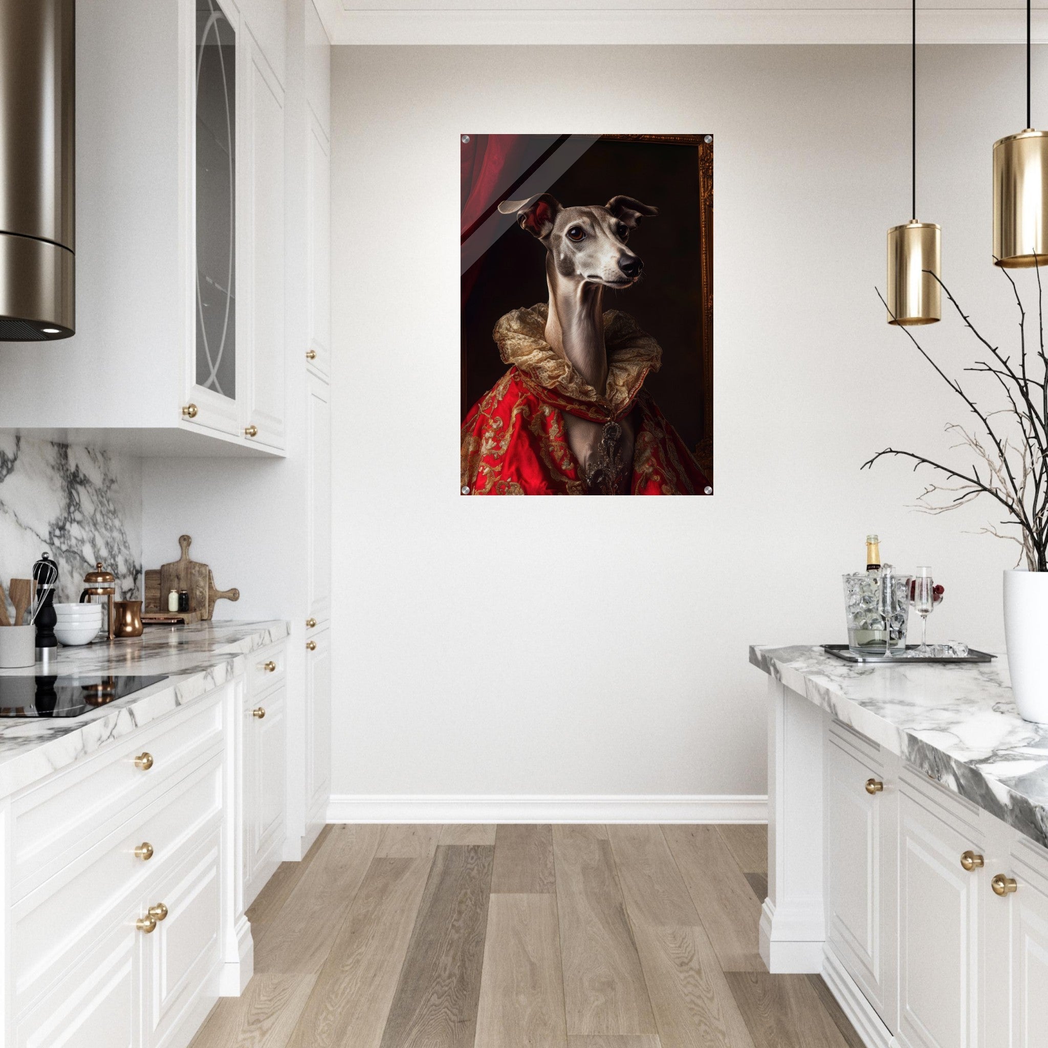 Acrylic Print Portrait - Elegant Baroque Greyhound Portrait A sleek grey 5 - Ai Art Force