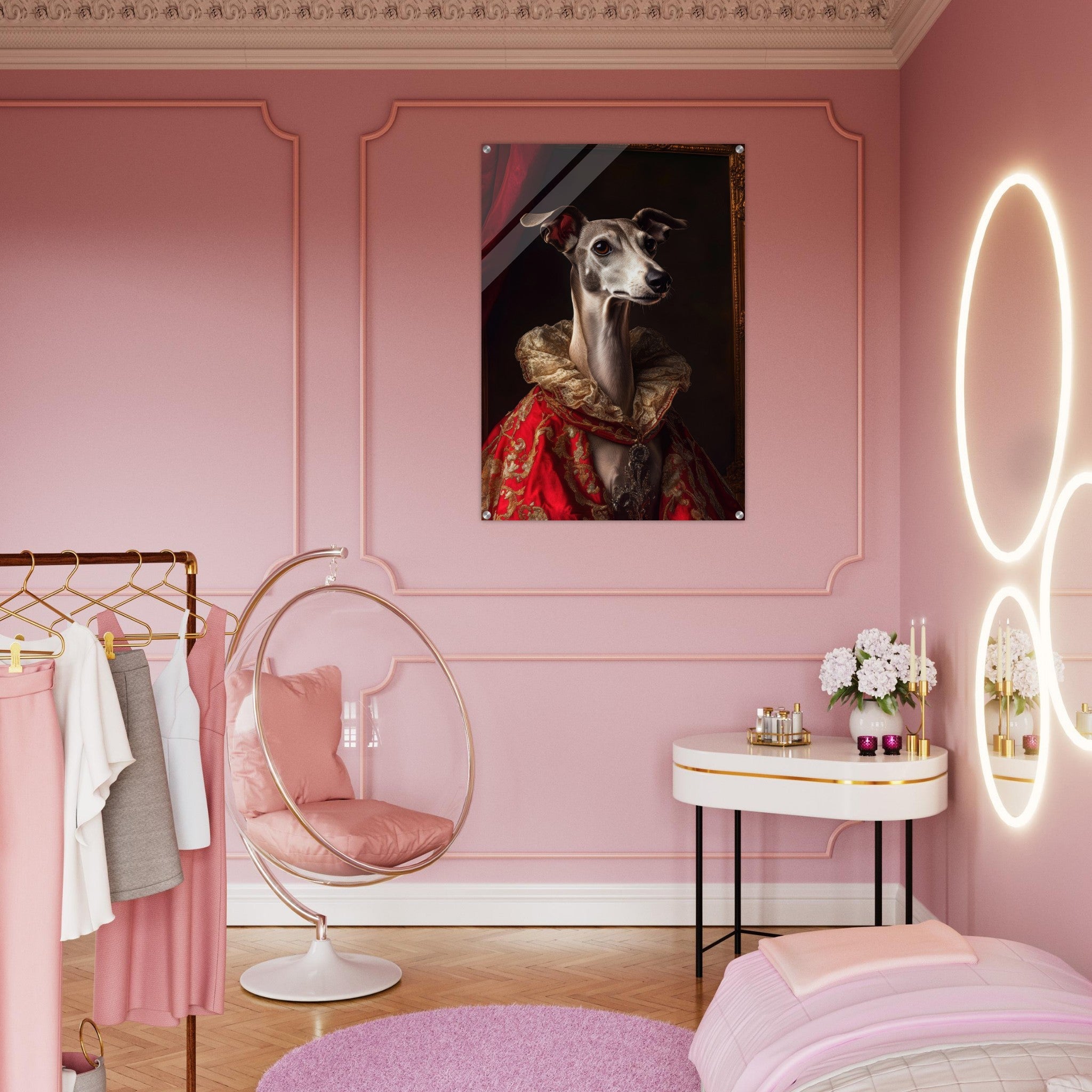 Acrylic Print Portrait - Elegant Baroque Greyhound Portrait A sleek grey 5 - Ai Art Force