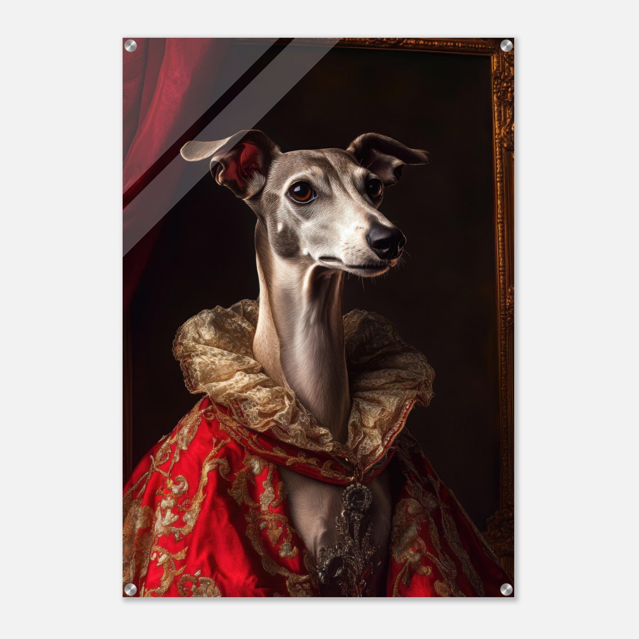 Acrylic Print Portrait - Elegant Baroque Greyhound Portrait A sleek grey 5 - Ai Art Force