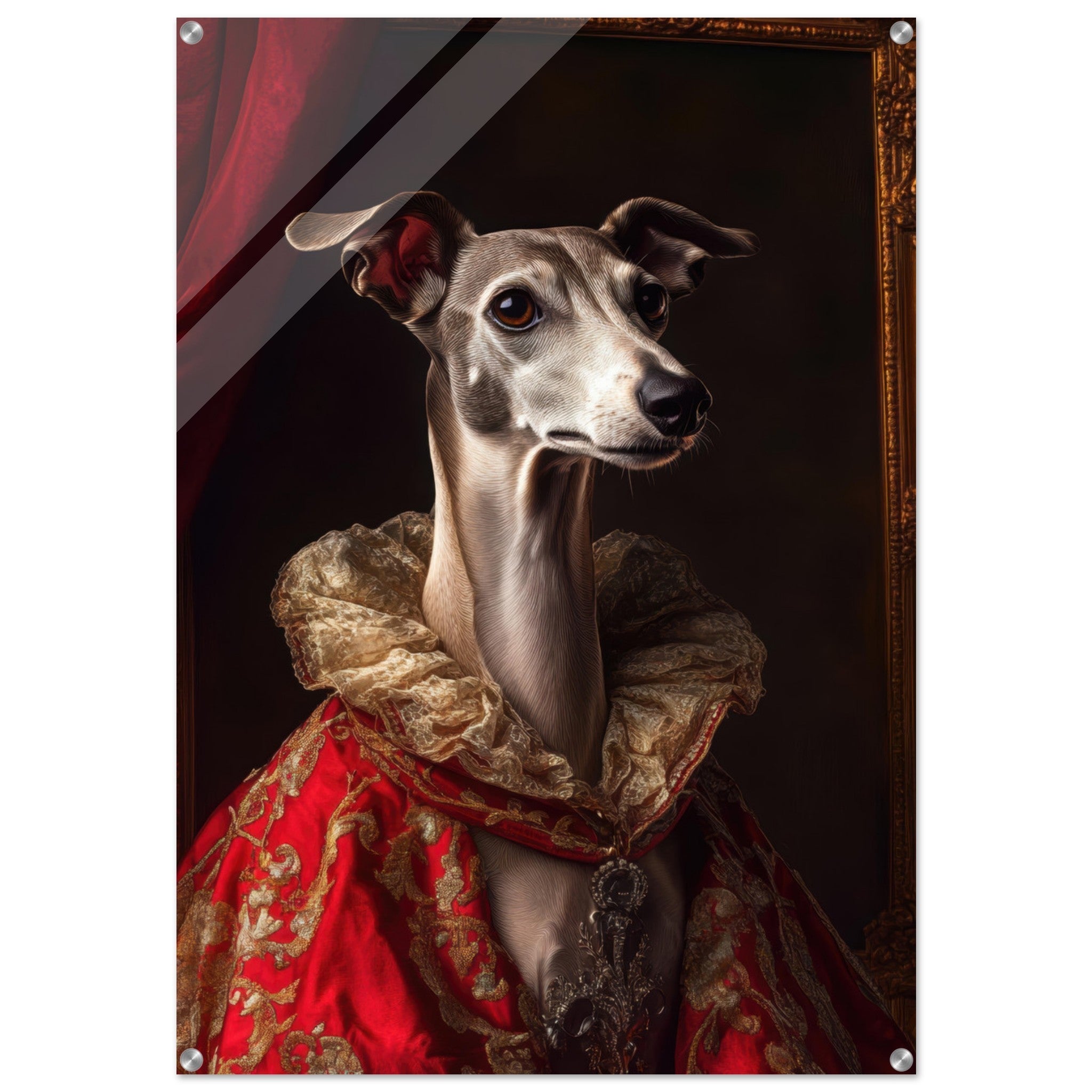 Acrylic Print Portrait - Elegant Baroque Greyhound Portrait A sleek grey 5 - Ai Art Force