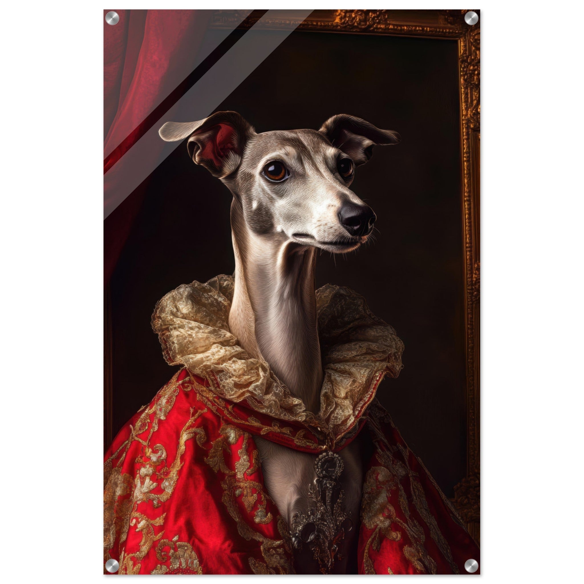 Acrylic Print Portrait - Elegant Baroque Greyhound Portrait A sleek grey 5 - Ai Art Force