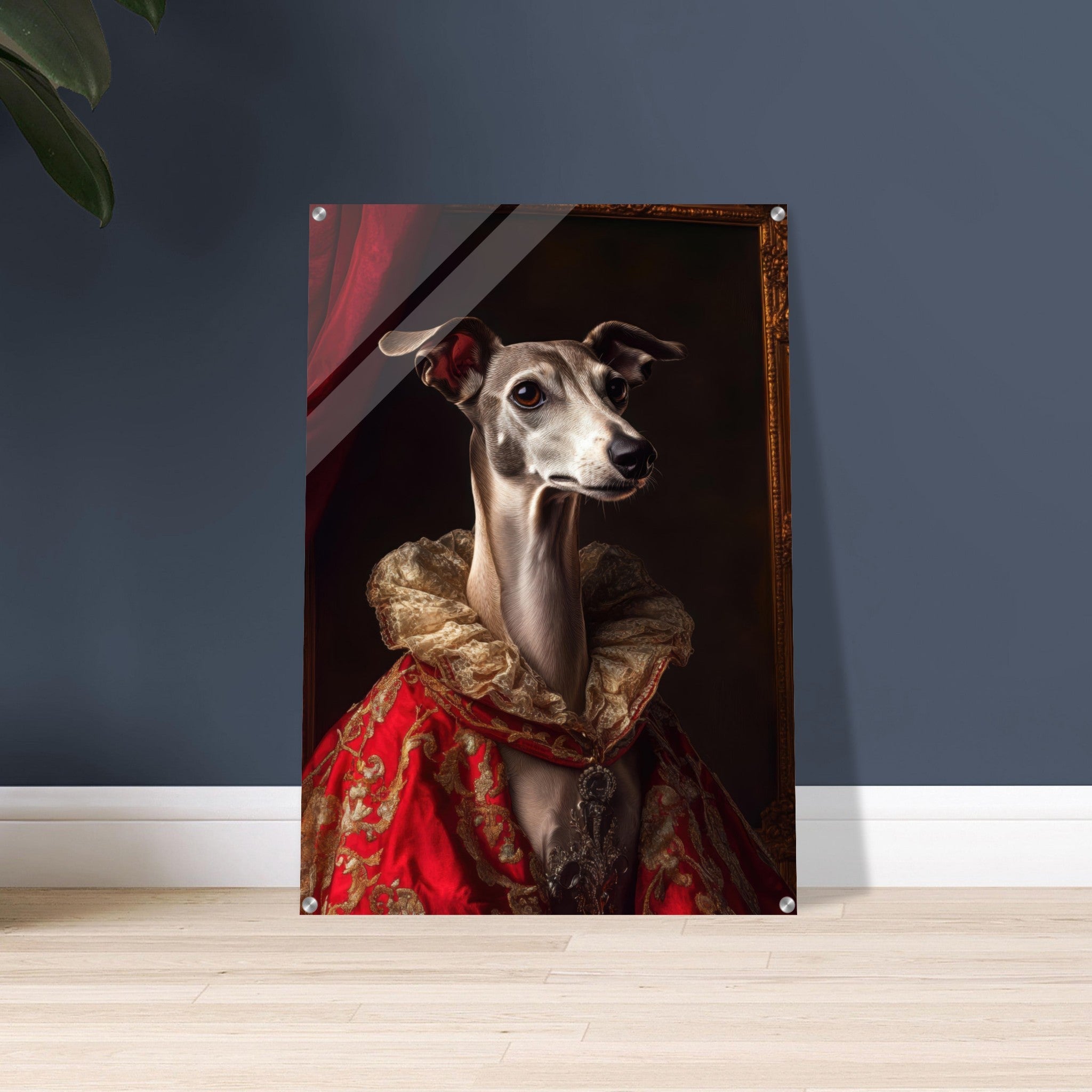 Acrylic Print Portrait - Elegant Baroque Greyhound Portrait A sleek grey 5 - Ai Art Force