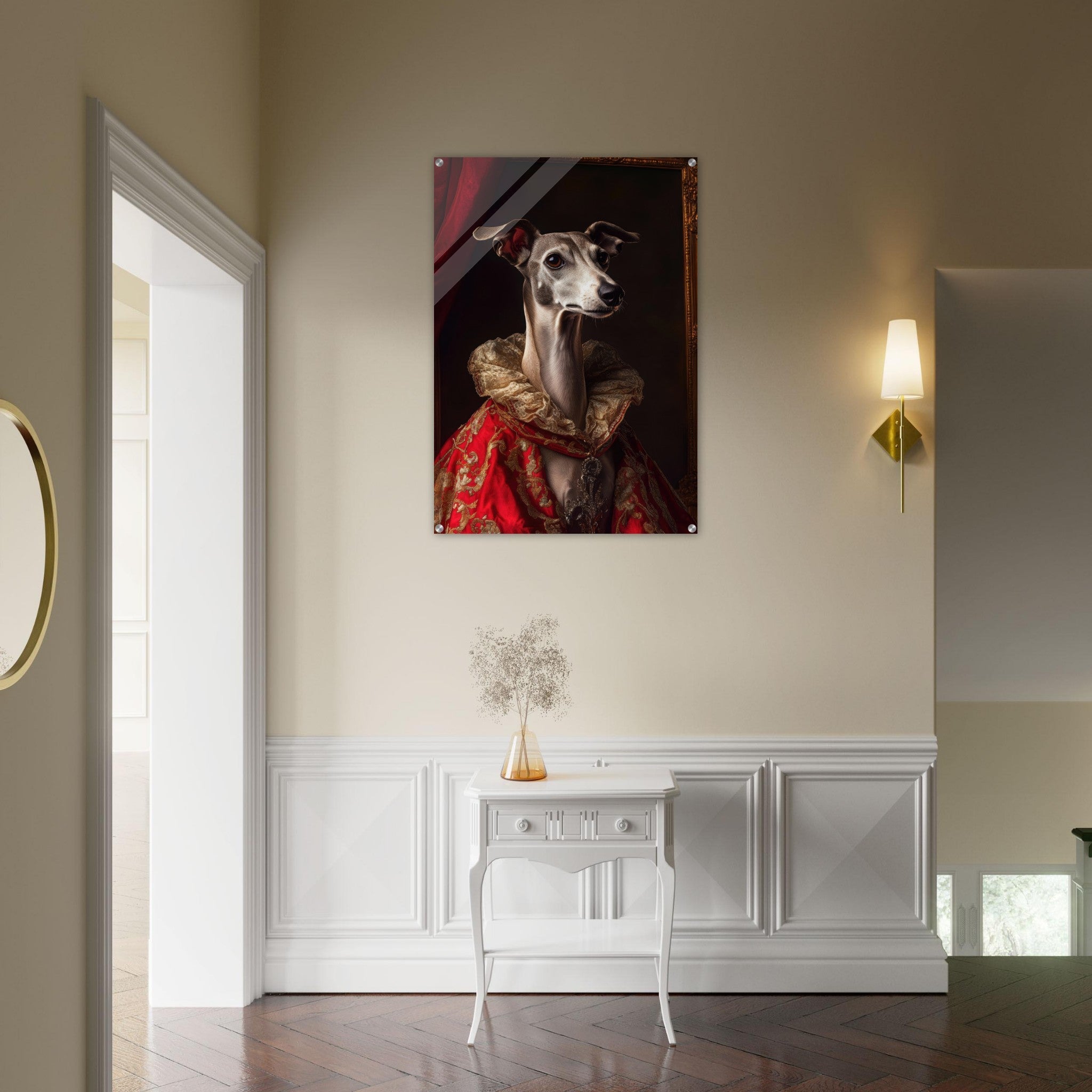 Acrylic Print Portrait - Elegant Baroque Greyhound Portrait A sleek grey 5 - Ai Art Force