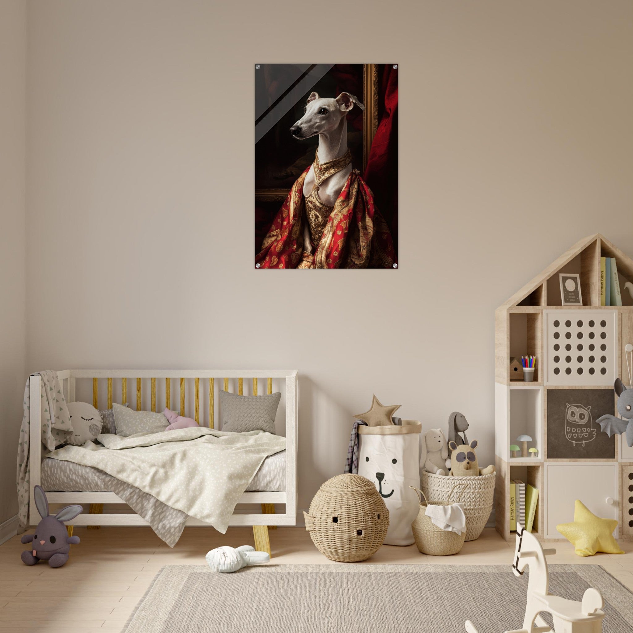 Acrylic Print Portrait - Elegant Baroque Greyhound Portrait A sleek grey - Shop Ai Art WebShop - Digital Art online Store