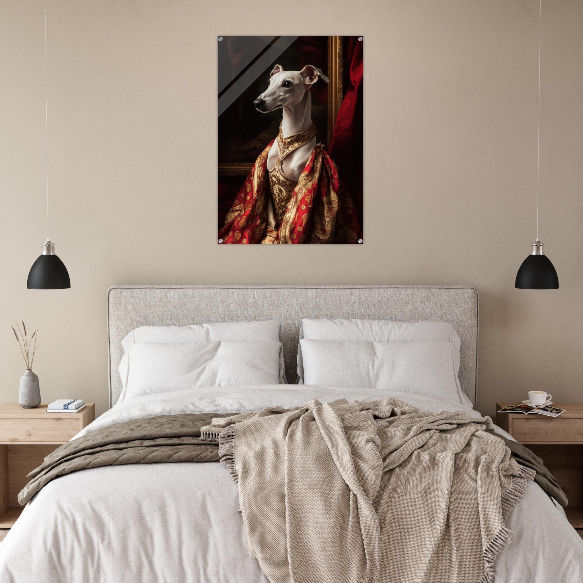 Acrylic Print Portrait - Elegant Baroque Greyhound Portrait A sleek grey - Shop Ai Art WebShop - Digital Art online Store