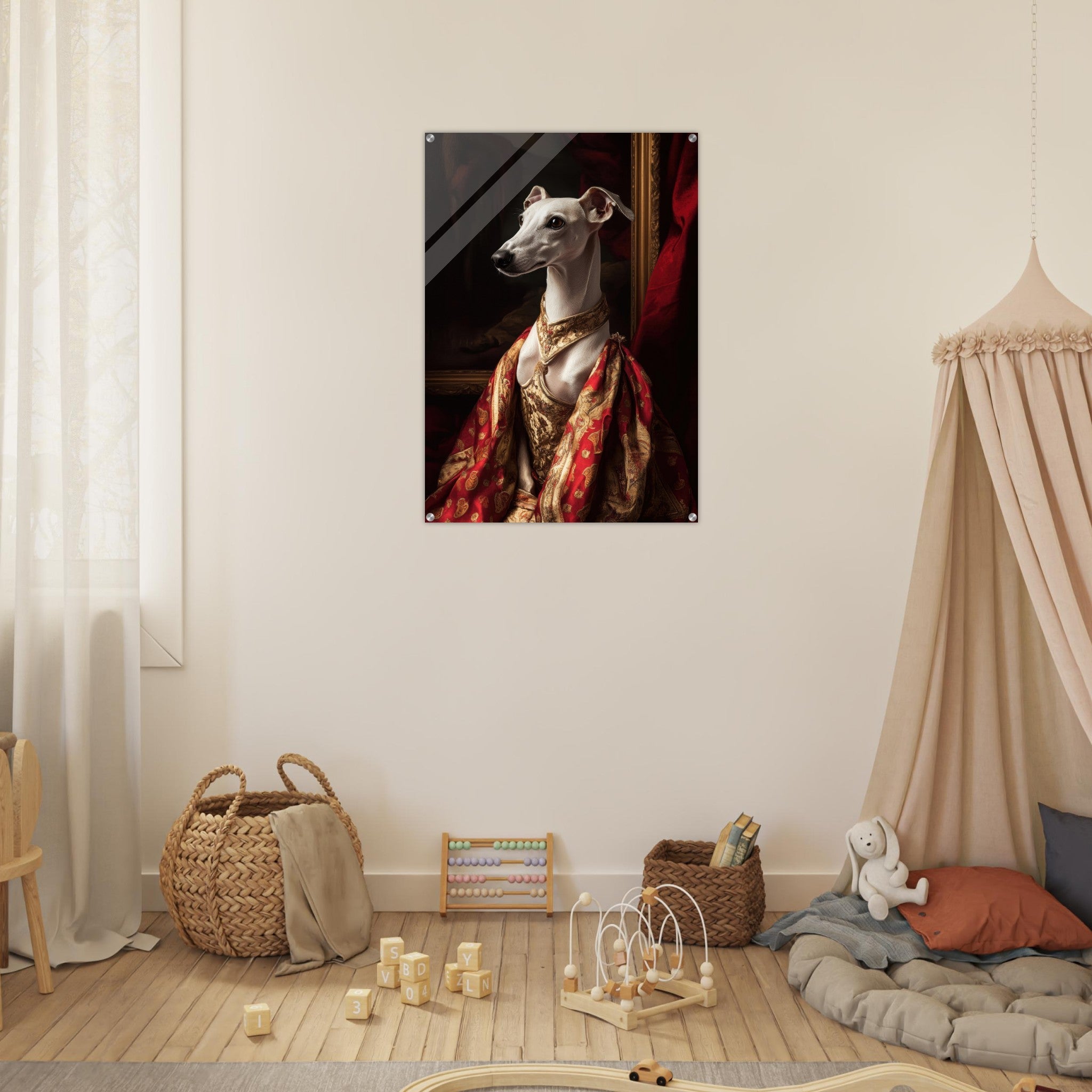Acrylic Print Portrait - Elegant Baroque Greyhound Portrait A sleek grey - Shop Ai Art WebShop - Digital Art online Store