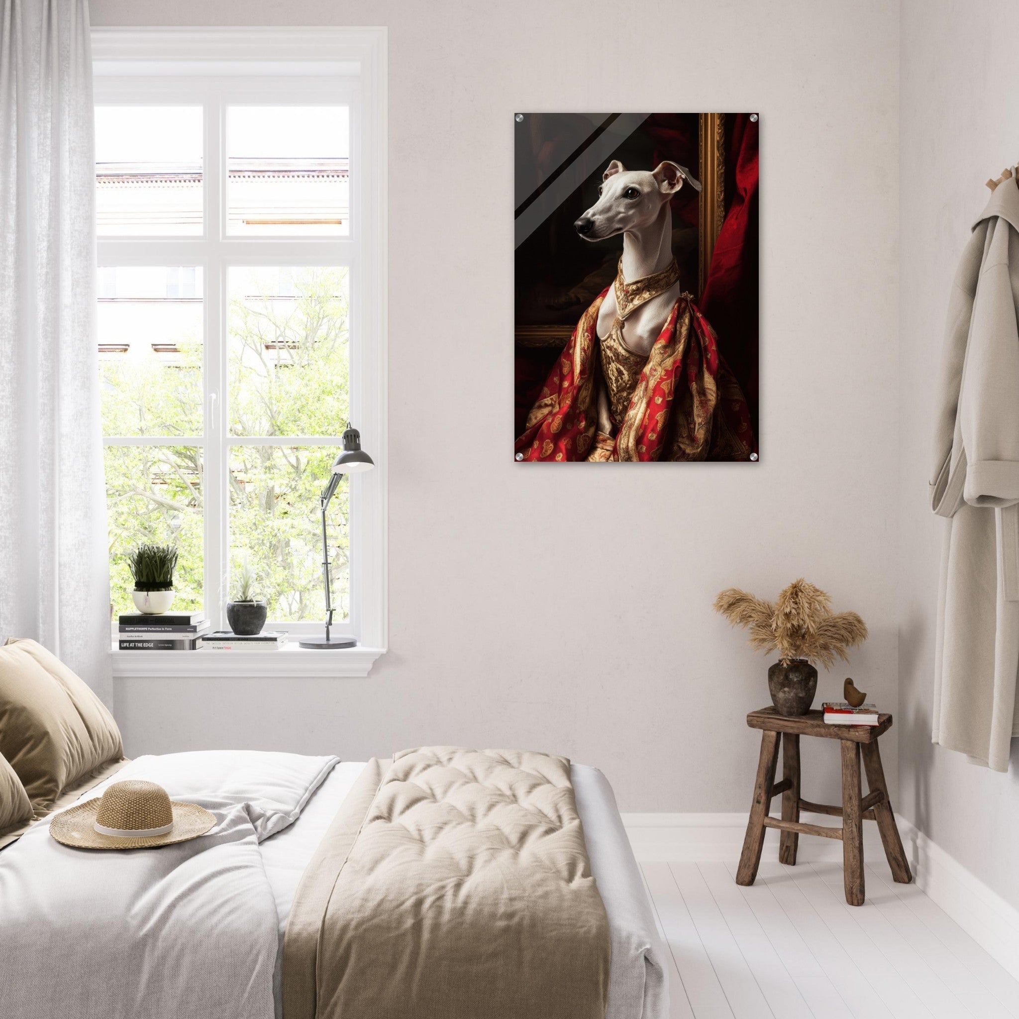 Acrylic Print Portrait - Elegant Baroque Greyhound Portrait A sleek grey - Shop Ai Art WebShop - Digital Art online Store