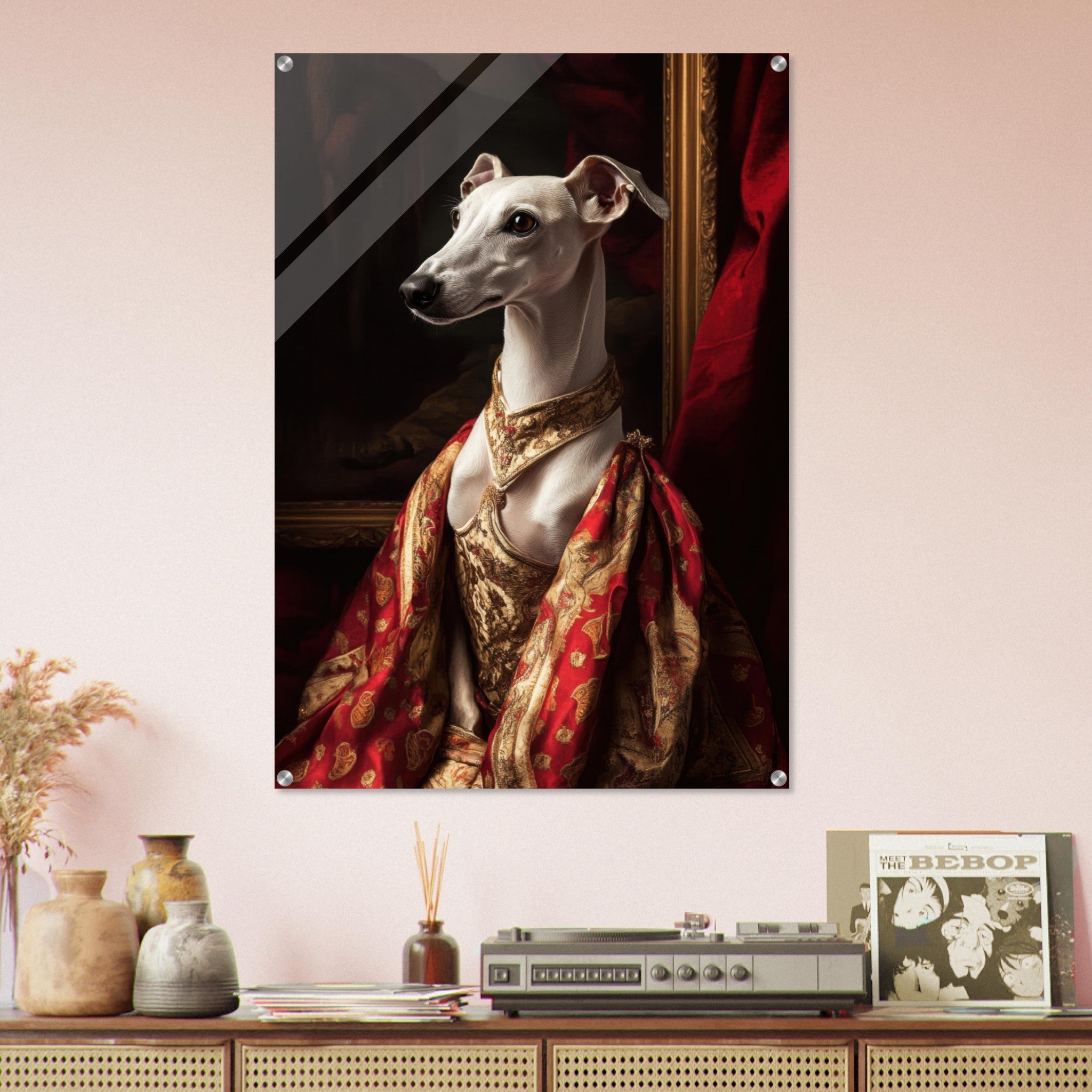 Acrylic Print Portrait - Elegant Baroque Greyhound Portrait A sleek grey - Shop Ai Art WebShop - Digital Art online Store